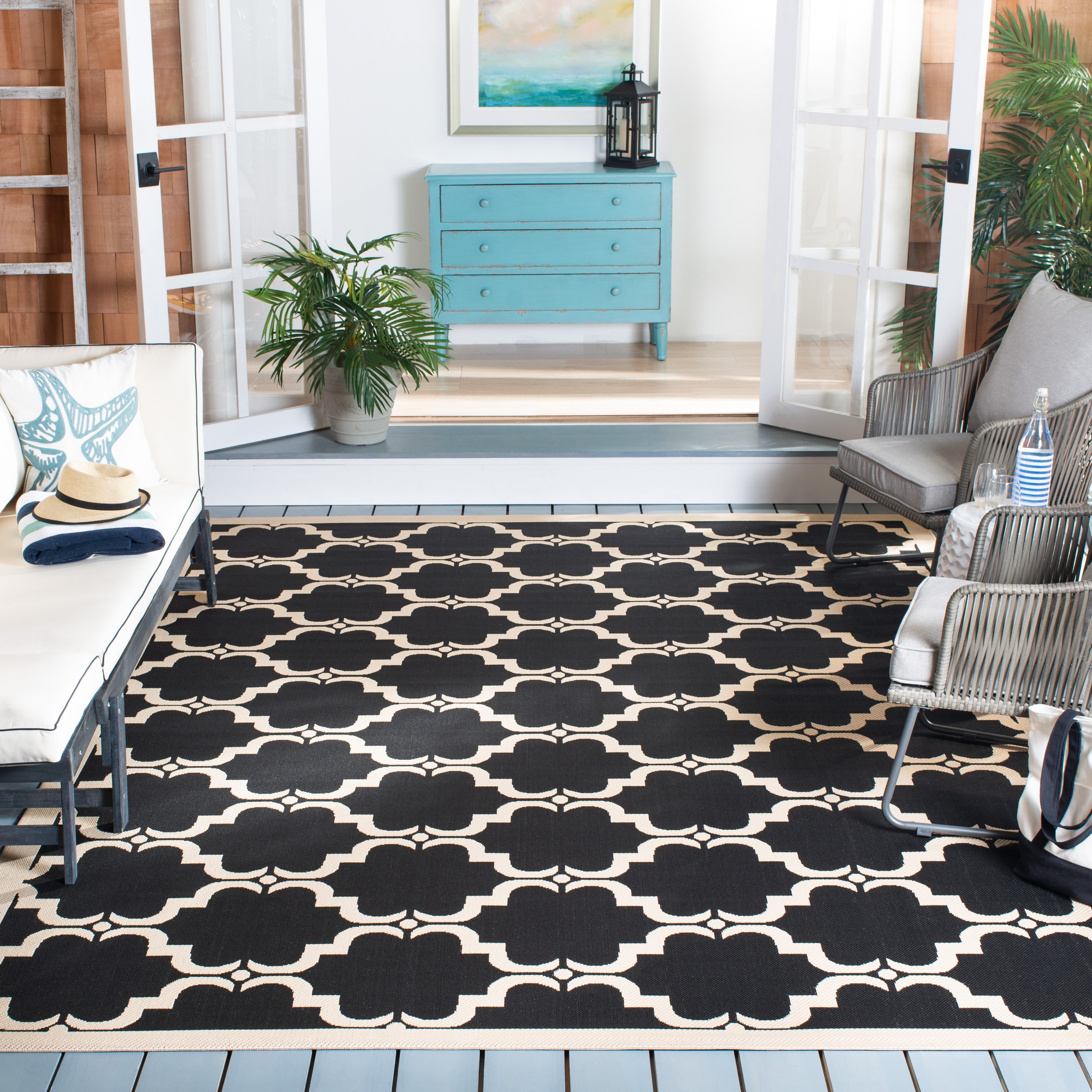 Safavieh CY6009-226-5 Courtyard Aldo 5 x 8 (ft) Loomed Polypropylene Black/Beige Rectangular Indoor/Outdoor Abstract Coastal Area rug
