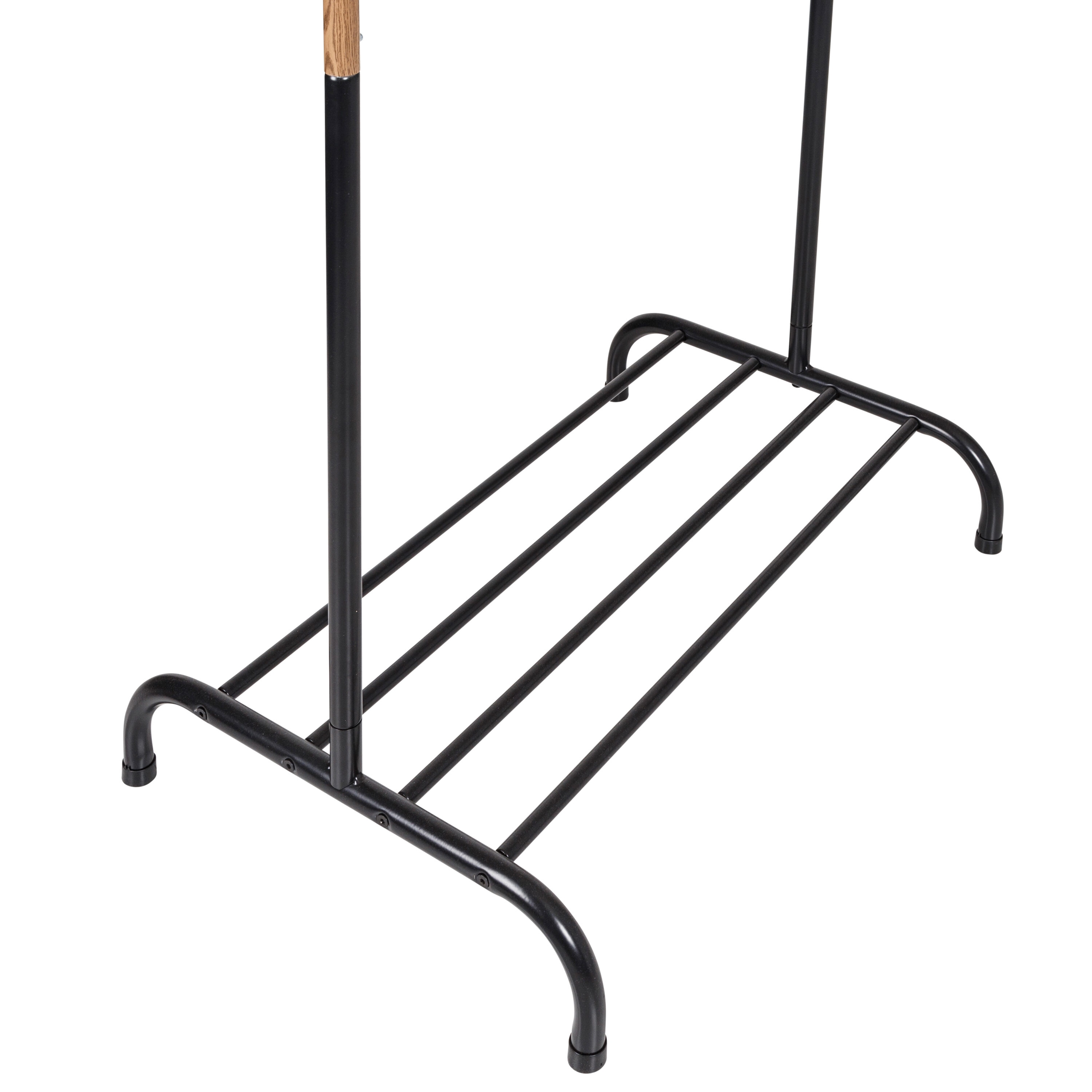Black and Light Wood Portable Garment Rack with Shoe Shelf