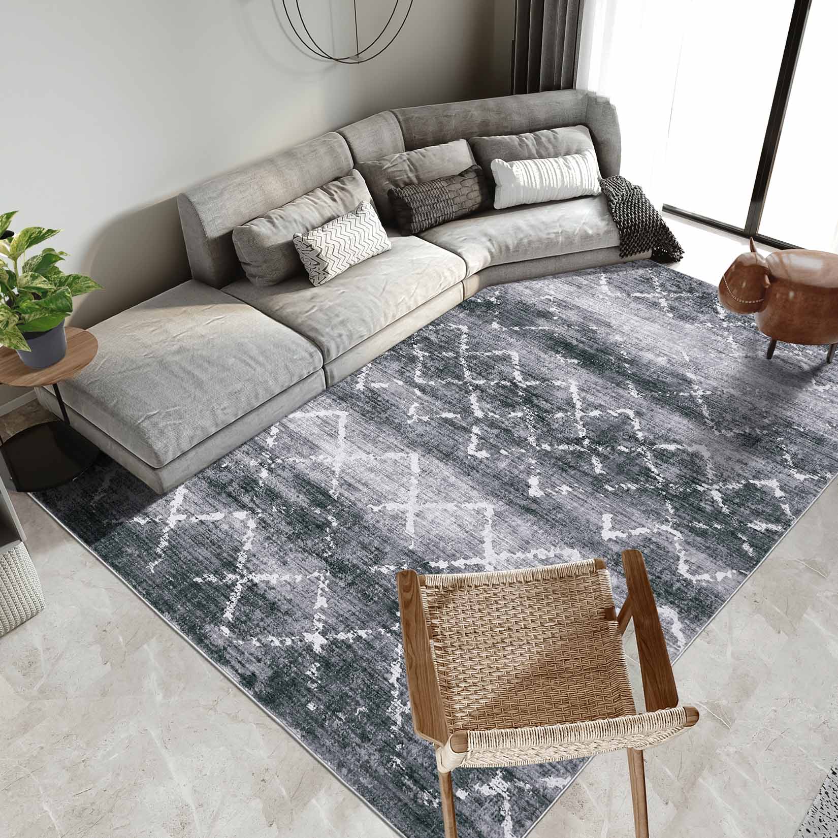 Garvee YXY-LO-PHO-15S1BTZG 8 x 10 (ft) Loomed Polyester Gray Rectangular Indoor Geometric Mid-Century Modern Machine washable Area rug