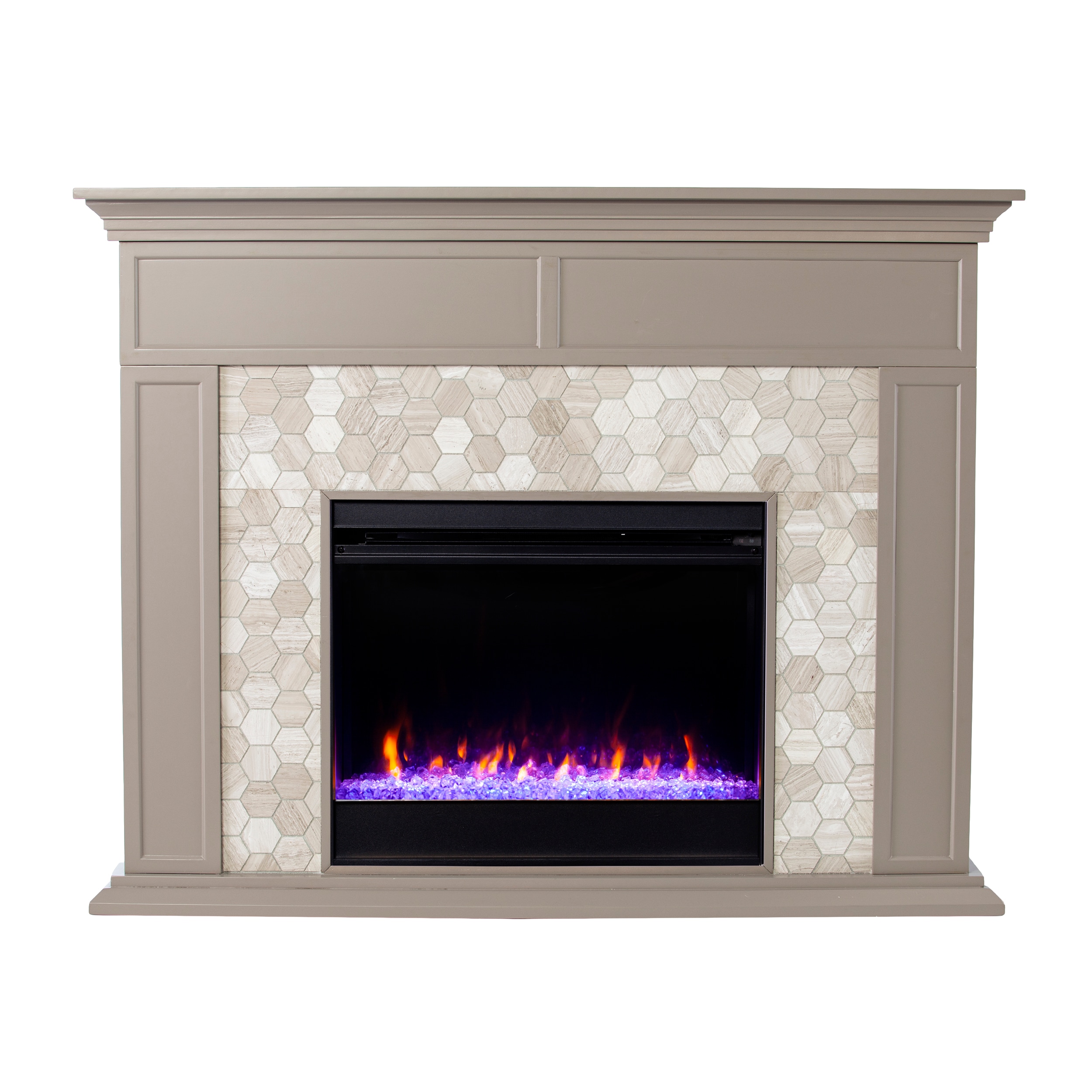Southern Enterprises FC1225459 50-Inches W Gray with White, Gray Marble Free standing Fan-forced Flat wall Electric Fireplace with Remote Control Included