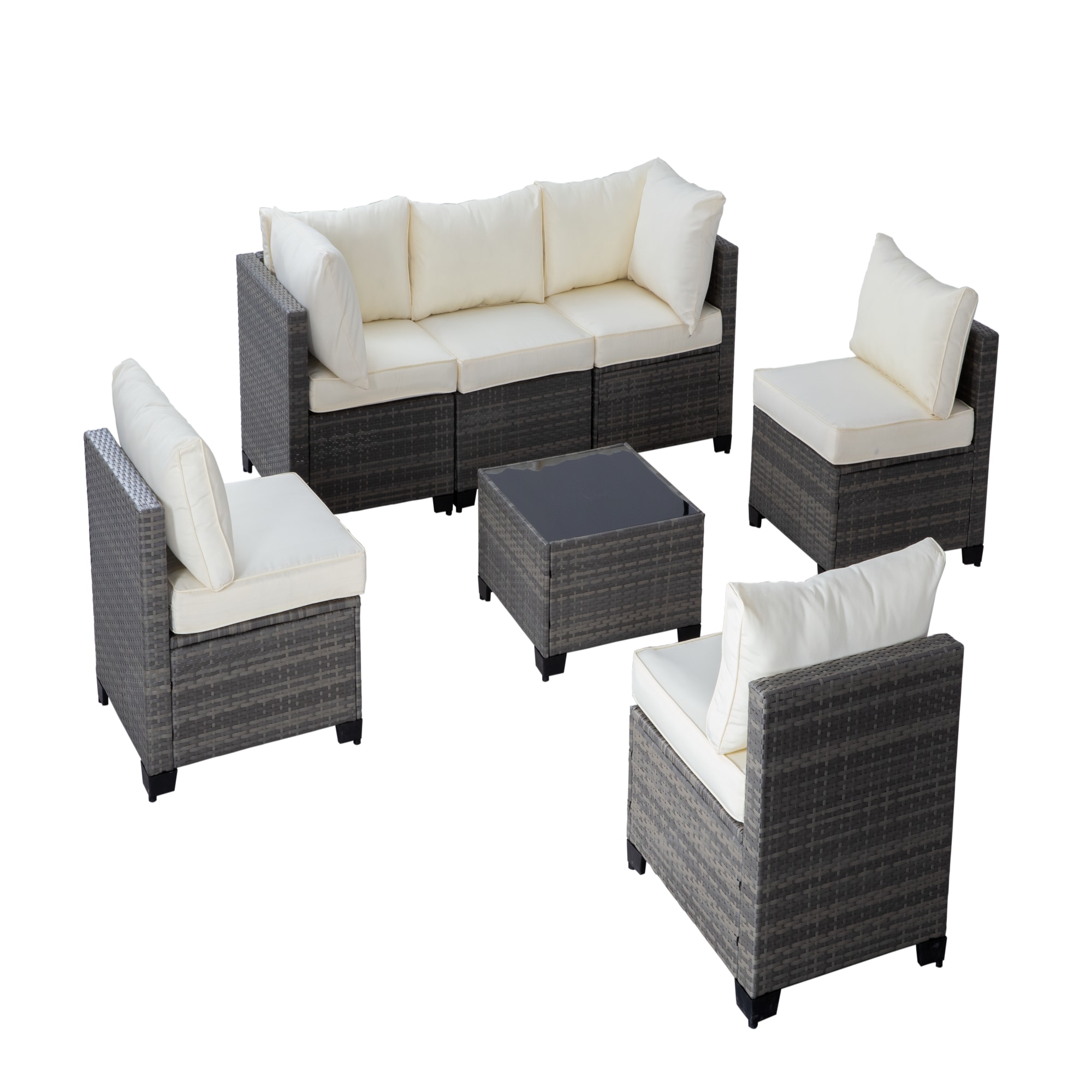Clihome CNBL-09BRPRD 7 -Piece Patio Sofa Conversation Set with White Cushions
