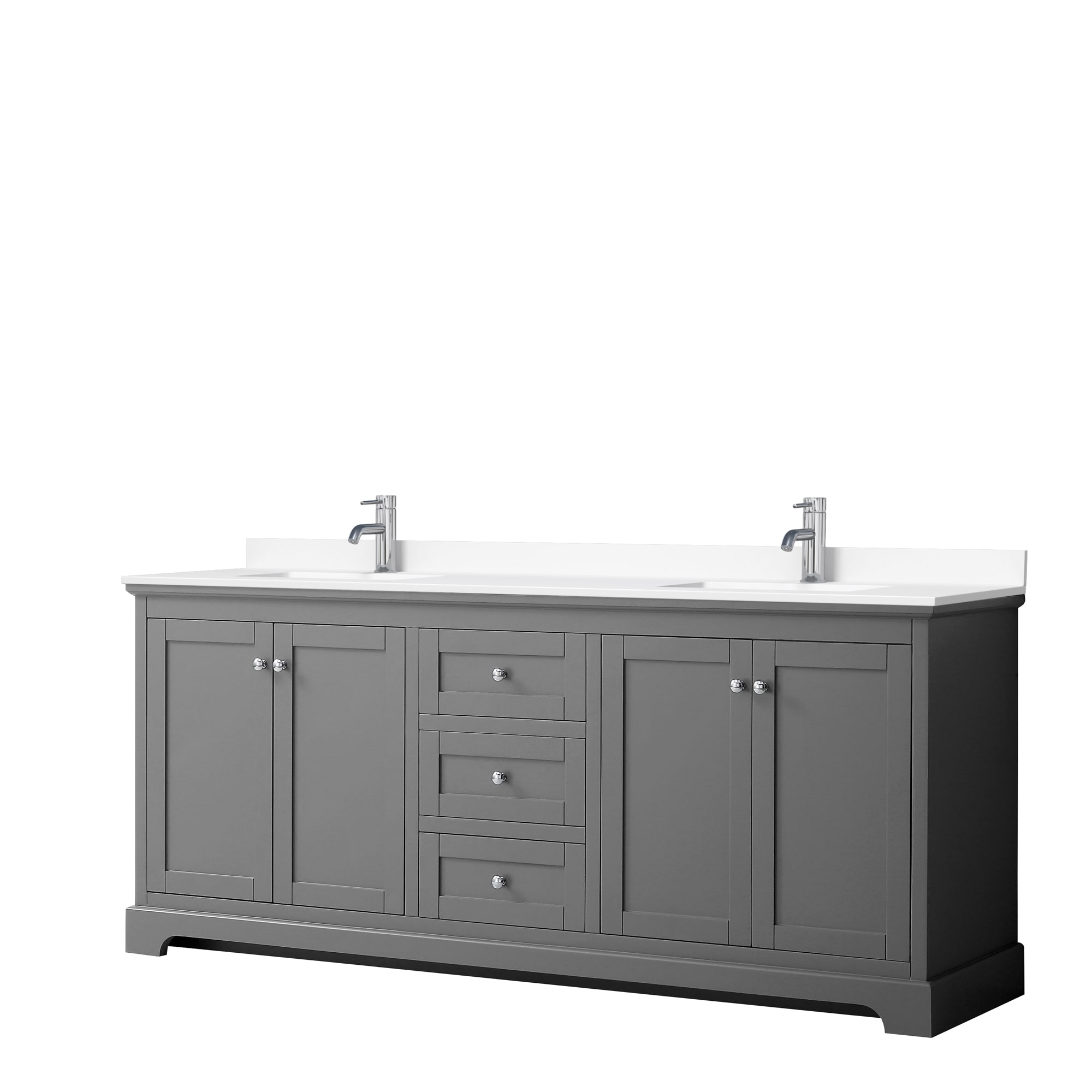 Wyndham Collection WCV232380DKGWCUNSMXX Avery 80-in Dark Gray with Polished Chrome Trim Undermount Double Sink Bathroom Vanity with White Cultured Marble Cultured Marble Top