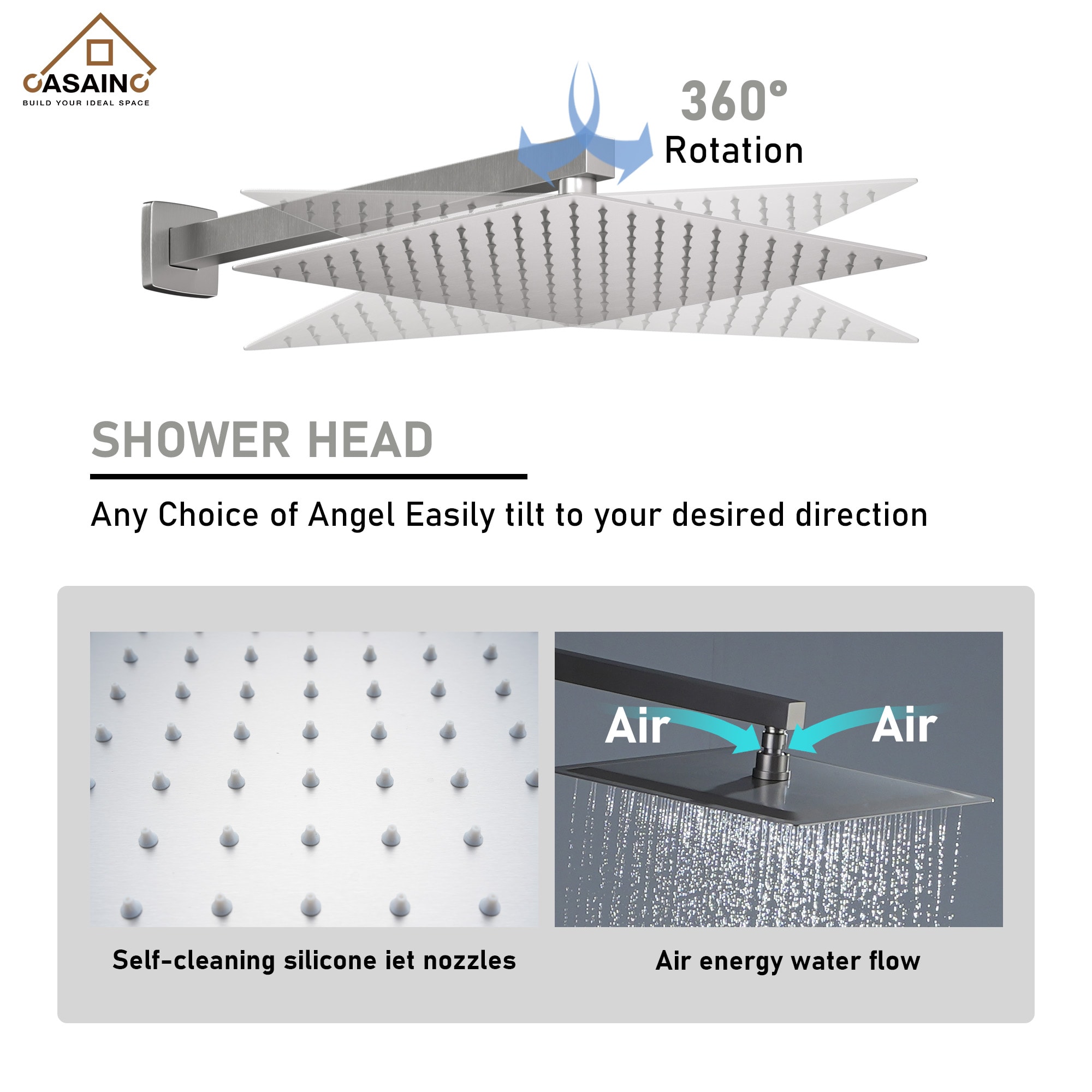 CASAINC CS6077-BN Showerhead-Bar-Panels - View #10