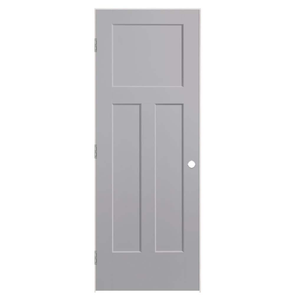 Masonite 5071396 32-in x 80-in Driftwood Solid core 3-panel craftsman Right hand Smooth Prefinished Molded composite Flat Jamb Single Prehung Interior Door