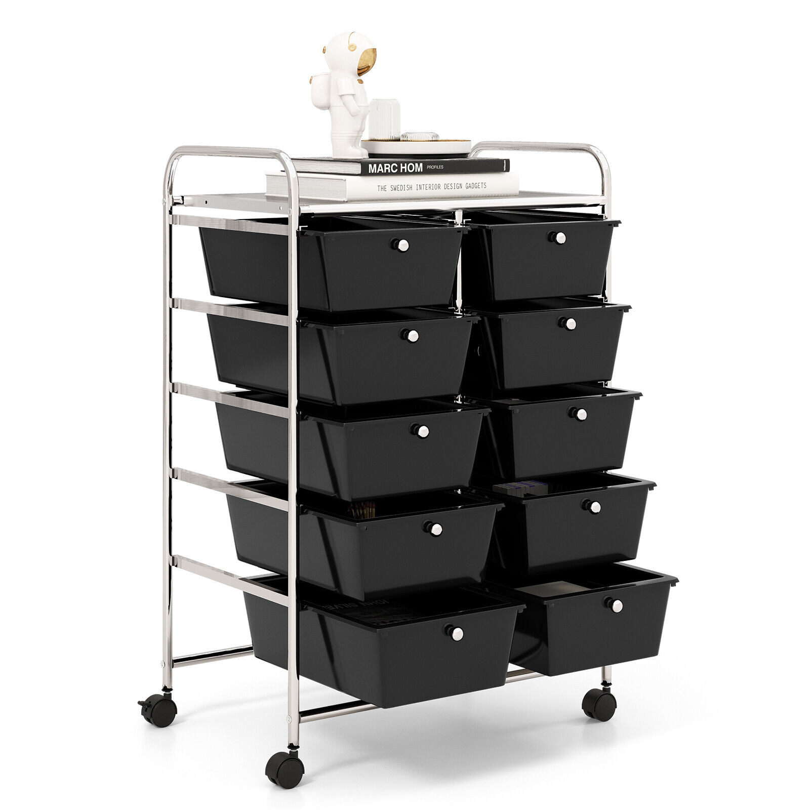 SUGIFT 10-Drawer Rolling Storage Organizer Cart With Removable Drawers Lockable Wheels And 23-in x 14.5-in Top Platform #LW018SUGHY586