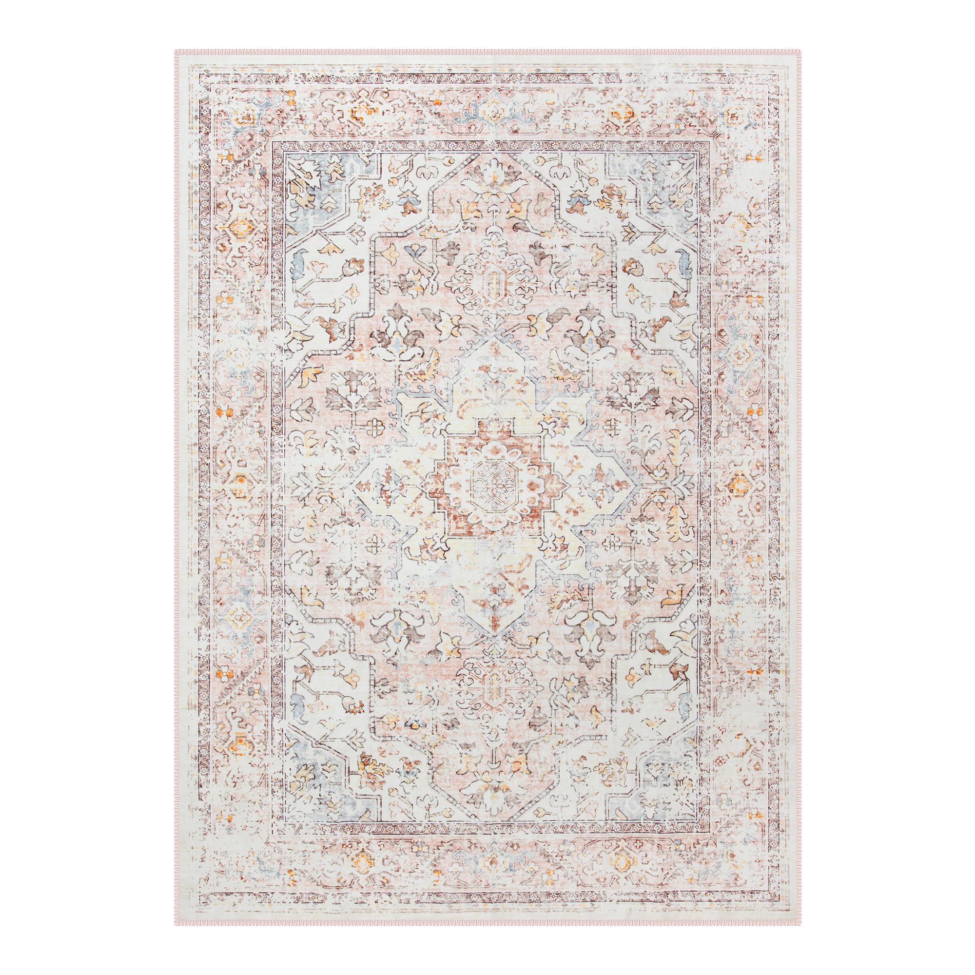 Lahome AR-DYRZP-010-P2 5 x 7 (ft) Pink Large Floral Thick Border Contrast Short Pile Velvet Rectangular Indoor Area Rug