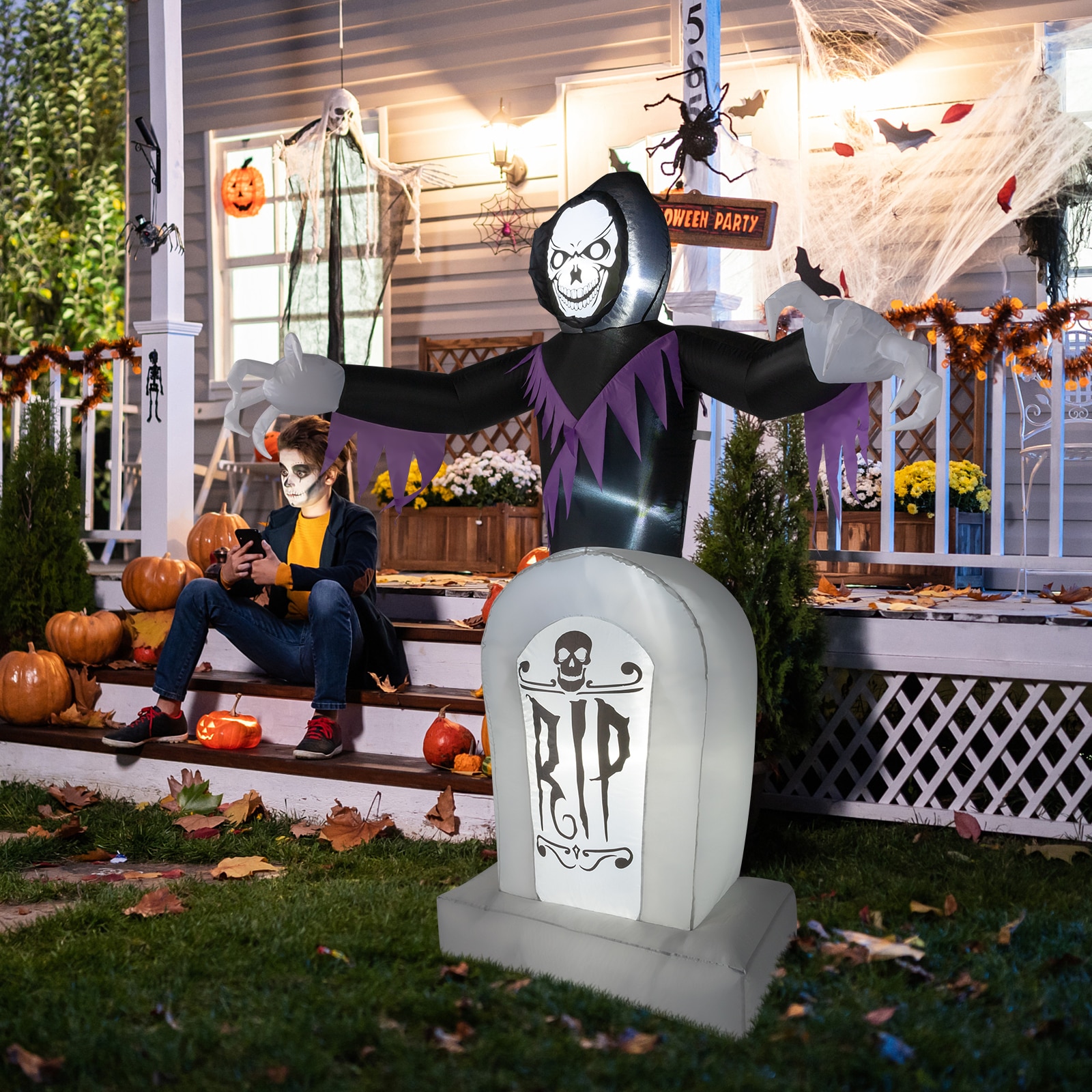 VINGLI 6FT  Yard stake Lighted Death and Grave Halloween Inflatables with Built-in LED Lights