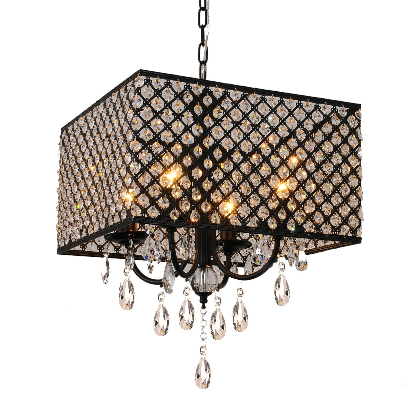 LamQee 06FDL0001BBK 4-Light Chrome Transitional Dry Rated Chandelier