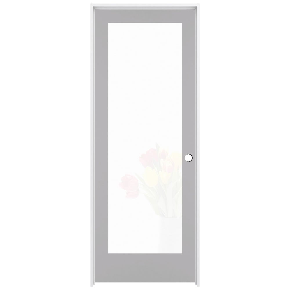 RELIABILT LO1370082 30-in x 80-in Driftwood Solid core 1-panel Frosted glass Left hand Smooth Prefinished Pine Wood Flat Jamb Single Prehung Interior Door