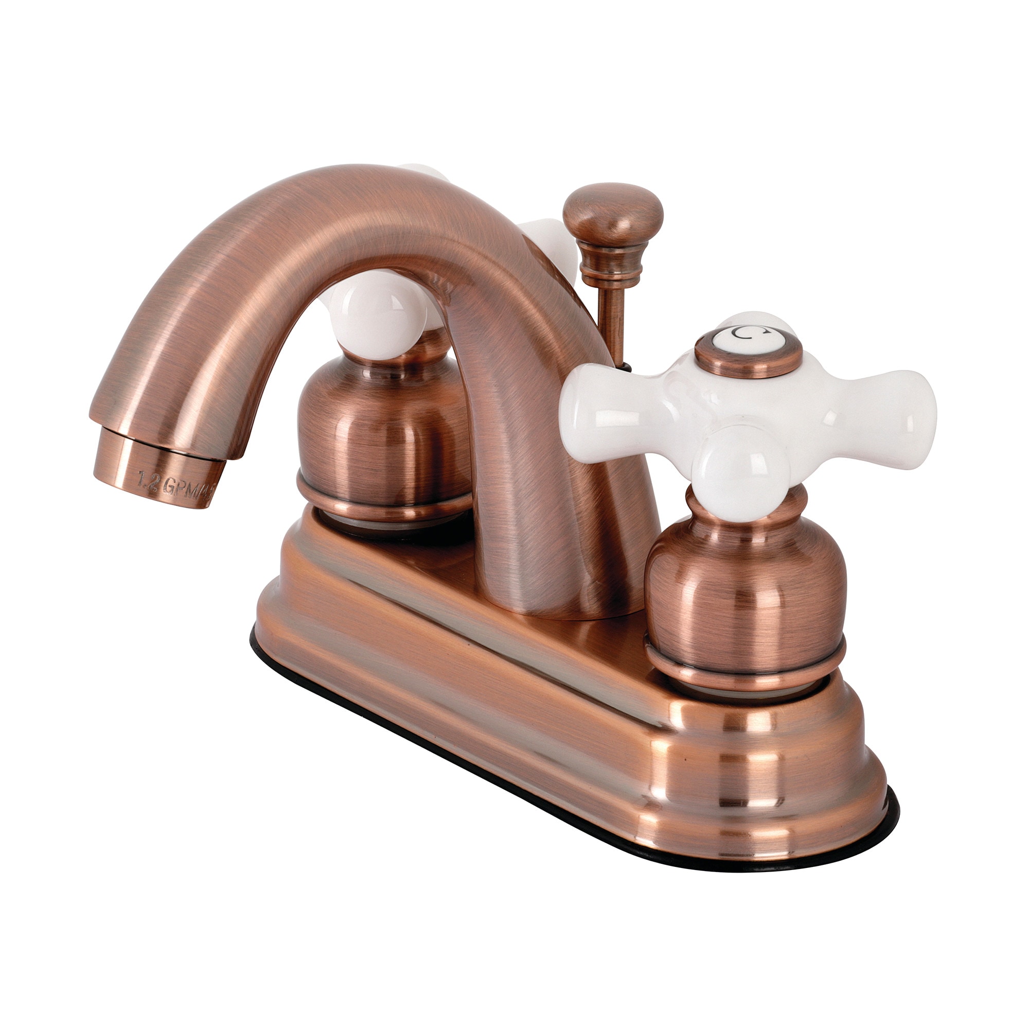Kingston Brass WLKB561PXAC Restoration Antique copper 4-in centerset 2-handle Low-arc Residential Handle Bathroom Sink Faucet with Drain