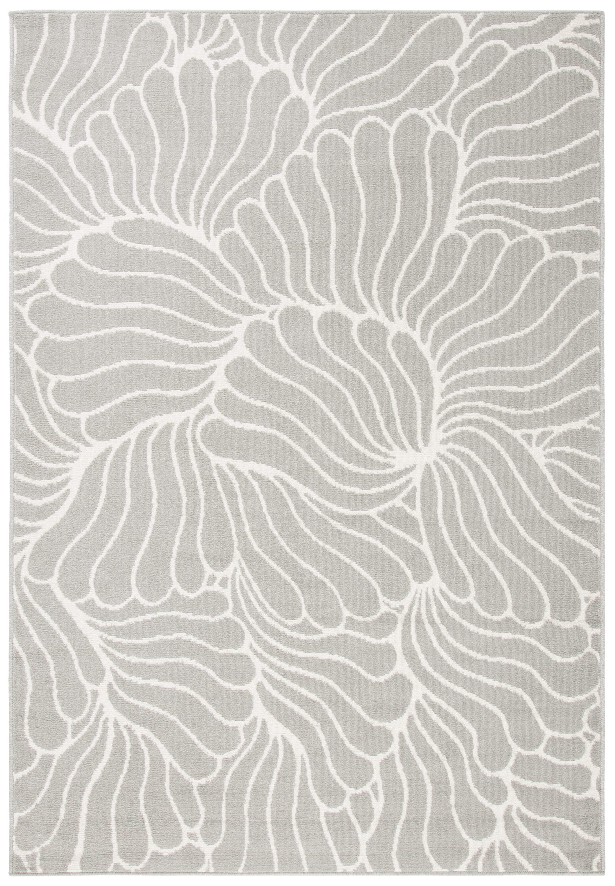 Gray and Ivory Abstract Synthetic 4' x 6' Area Rug