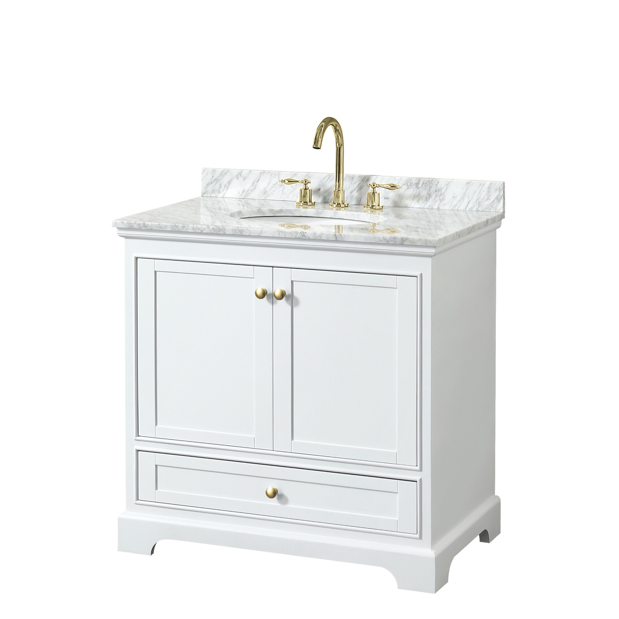 Wyndham Collection WCS202036SWGCMUNOMXX Deborah 36-in White with Brushed Gold Trim Undermount Single sink Bathroom Vanity with White Carrara Marble Marble Top