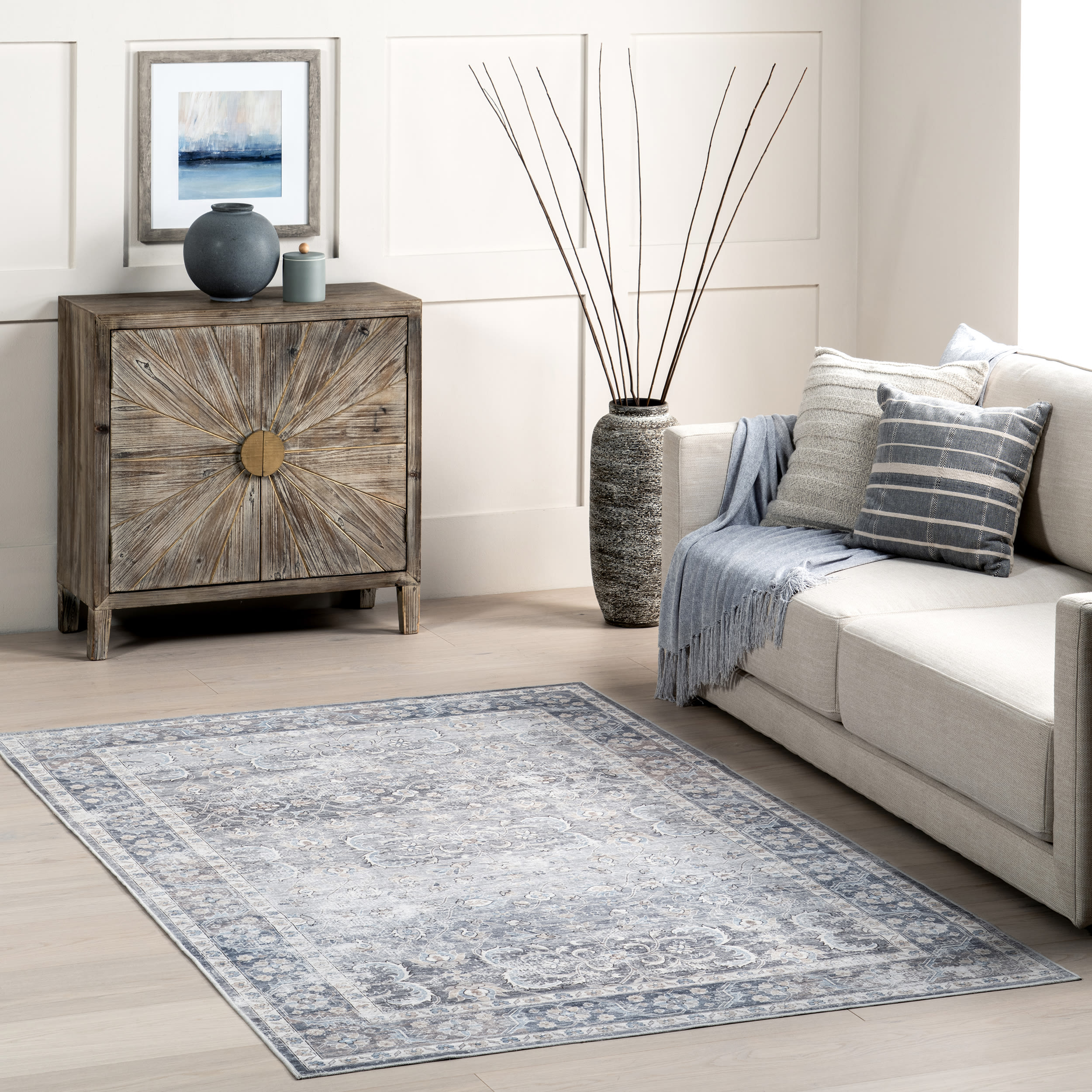 nuLOOM BIJL03A-8010 8 x 10 (ft) Loomed Polyester Grey Rectangular Indoor Floral/Botanical Persian Machine washable Area rug