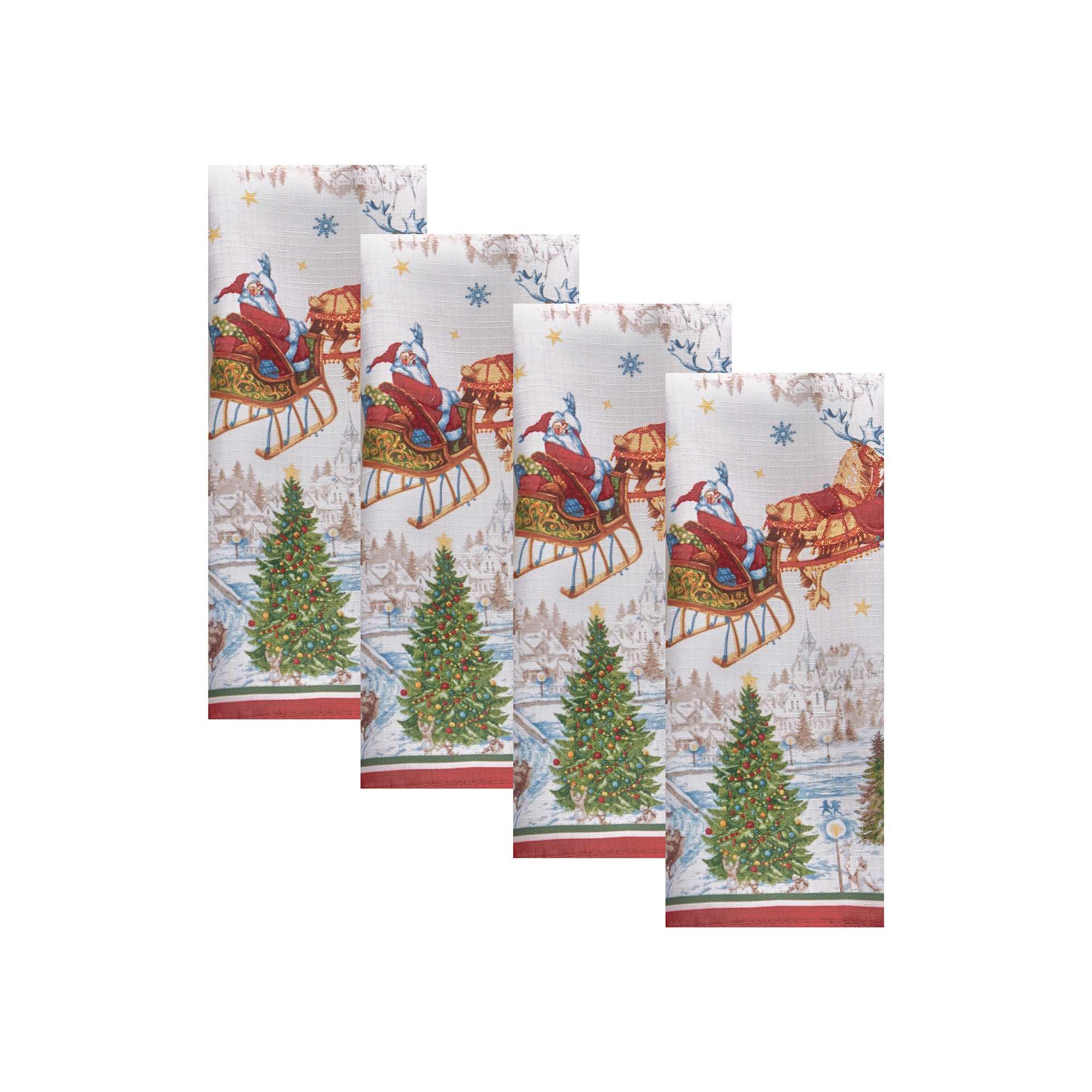 Elrene Home Fashions 739550332315 Santas Snowy Sleighride 4 -Pack Multicolor Polyester Square Napkin(s)