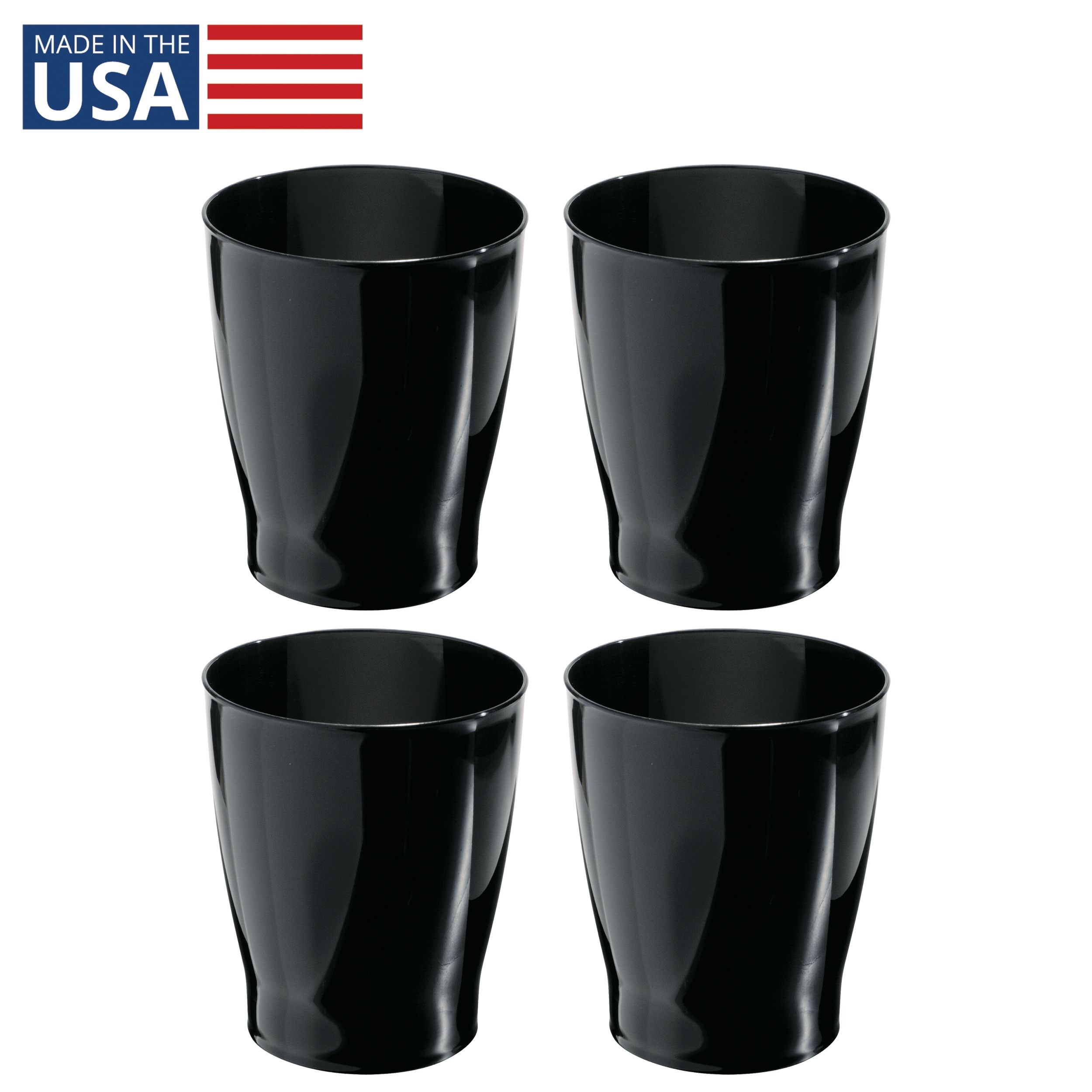 iDesign 29330M4 Small Round Plastic Bathroom Trash Can - Set of 4 - Black - Made in USA