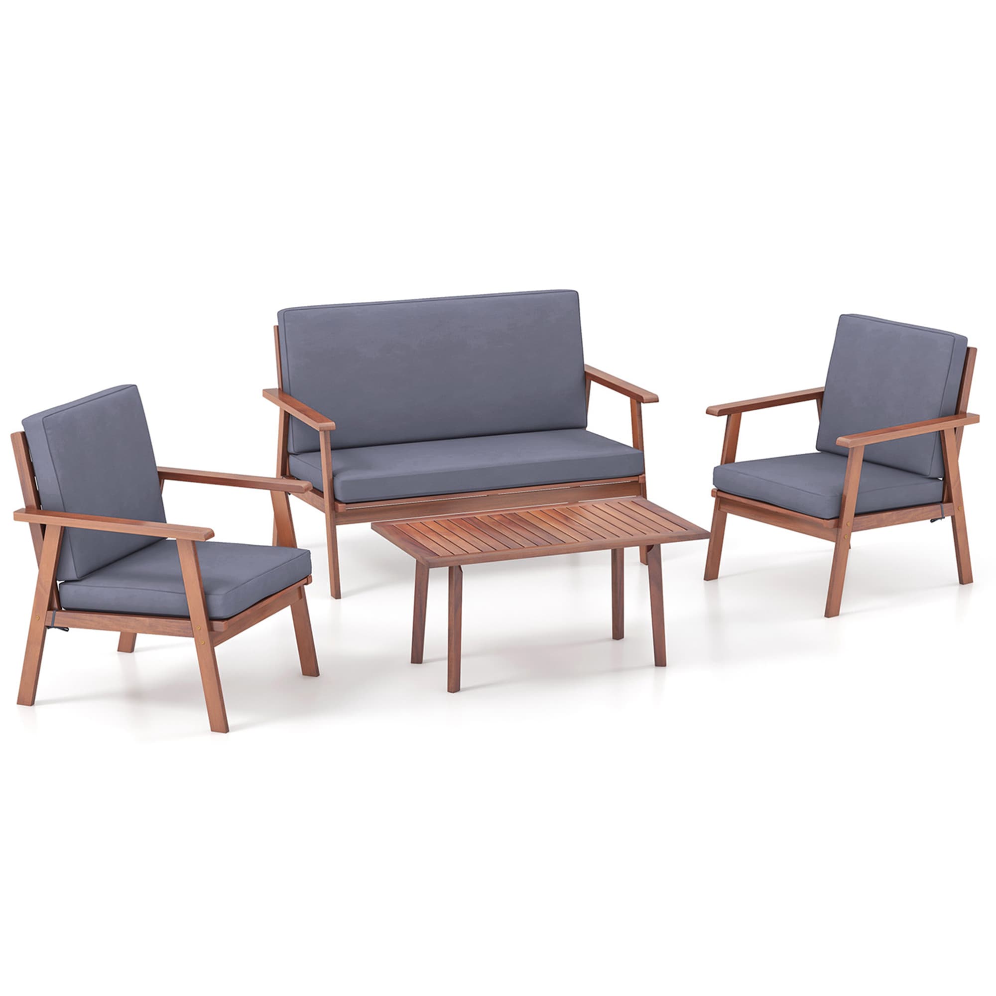 Costway LWS00052 4 -Piece Patio Conversation Set with Gray Cushions