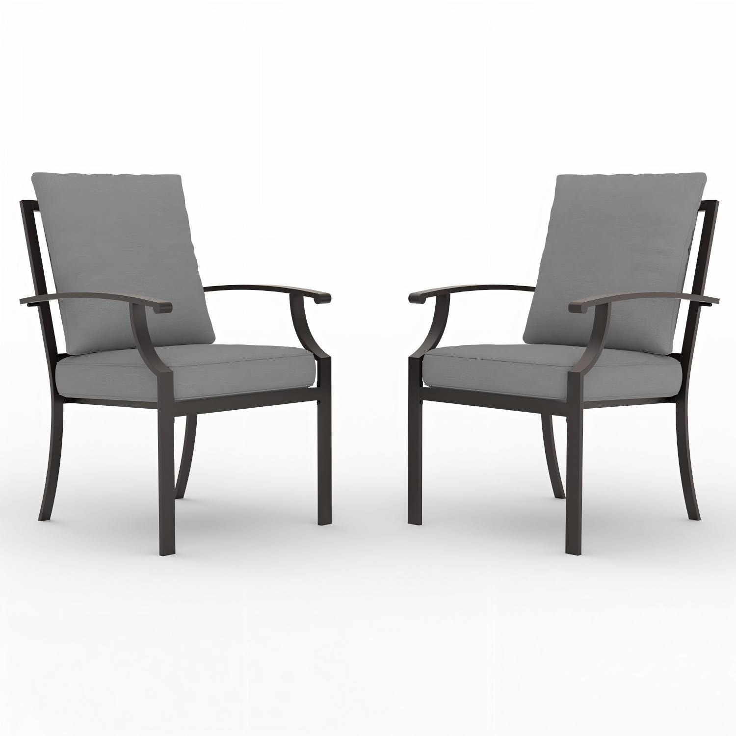 ALAULM LS-2DM-GREY Iron Dining Chairs Set Set of 2 Stackable Brownish Black Iron Frame Stationary Dining Chair with Gray Solid Seat