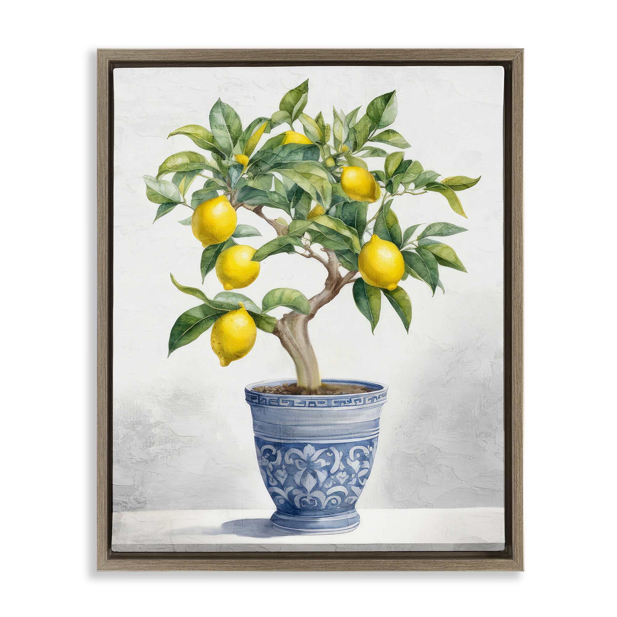 Stupell Industries BS-456-FFE-16X20 Traditional Potted Lemon Tree Brown Framed Floater Canvas Wall Art By Kim Allen 17 x 21