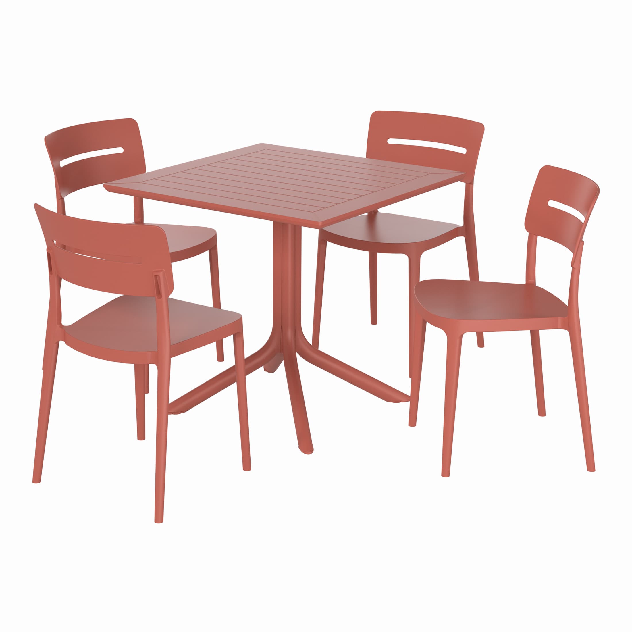 Westin Furniture OP3078-RD FrondForm 5 -Piece Red Patio Dining Set Plastic Square Table with 4 Stackable Stationary Chairs
