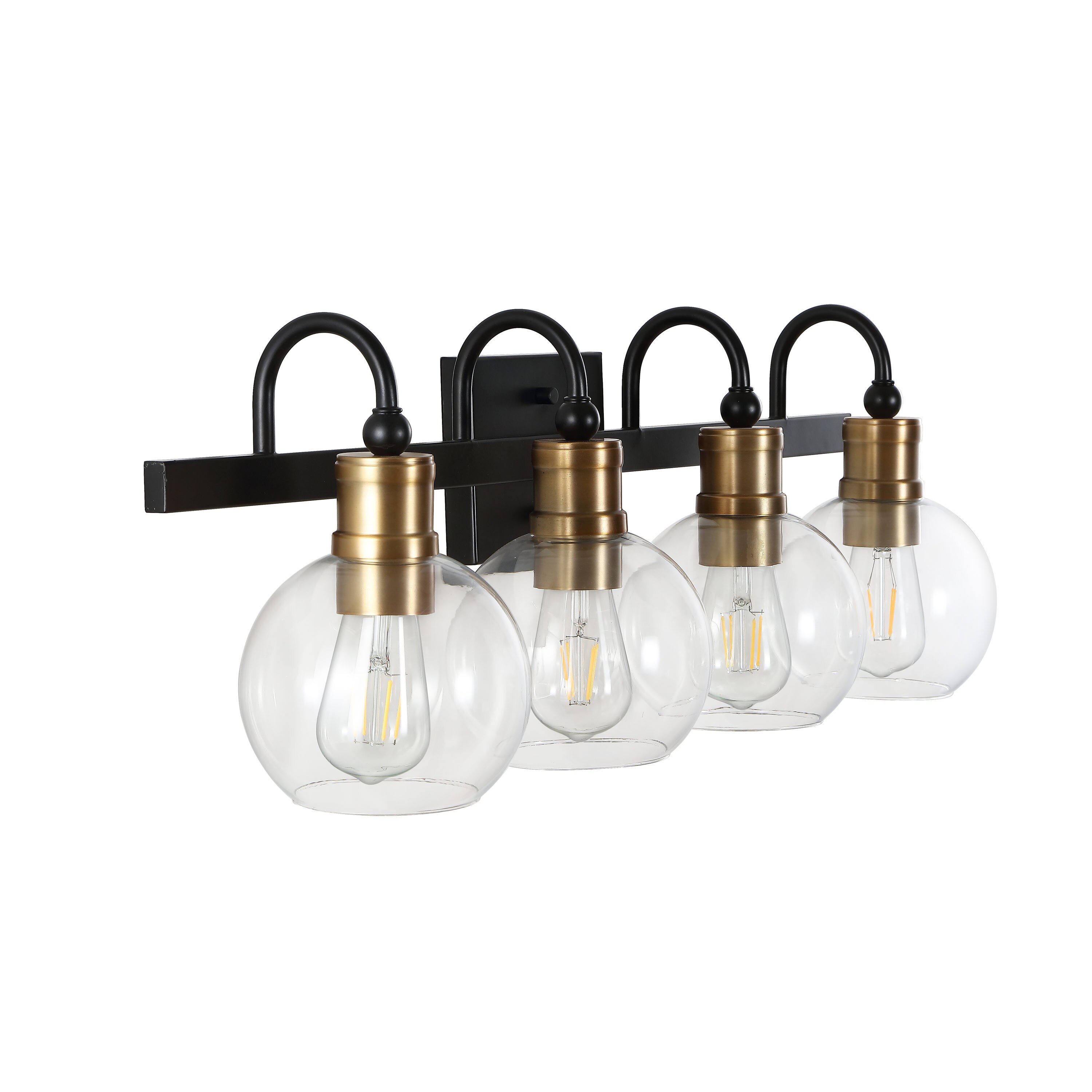 Espanola Black Iron 4-Light Vanity with Clear Glass Globes