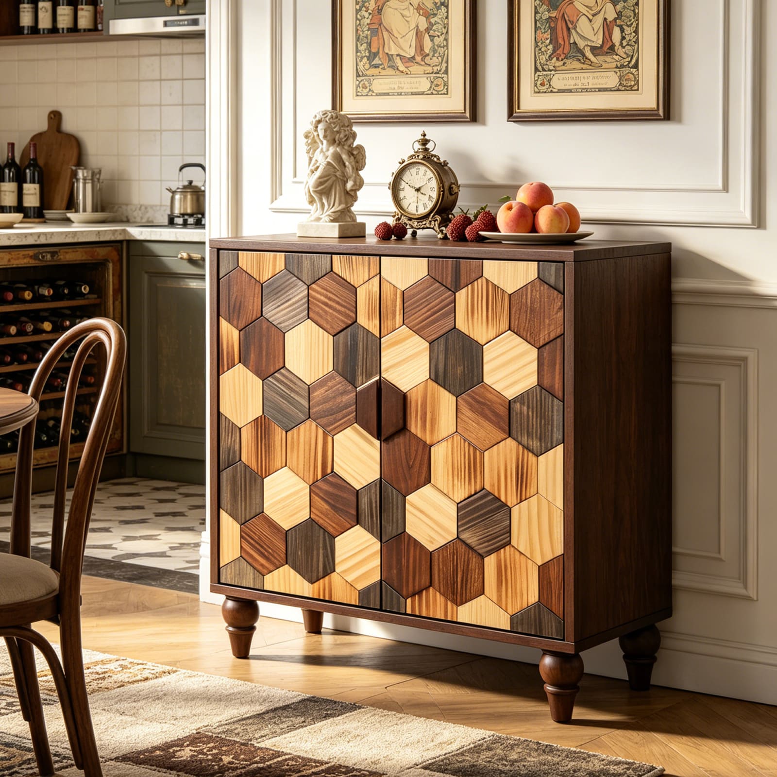 CHITA Farmhouse Solid Wood Sideboard Cabinet with Adjustable Shelves for Living Room Dining Room Entryway and Display Storage Antique Brown