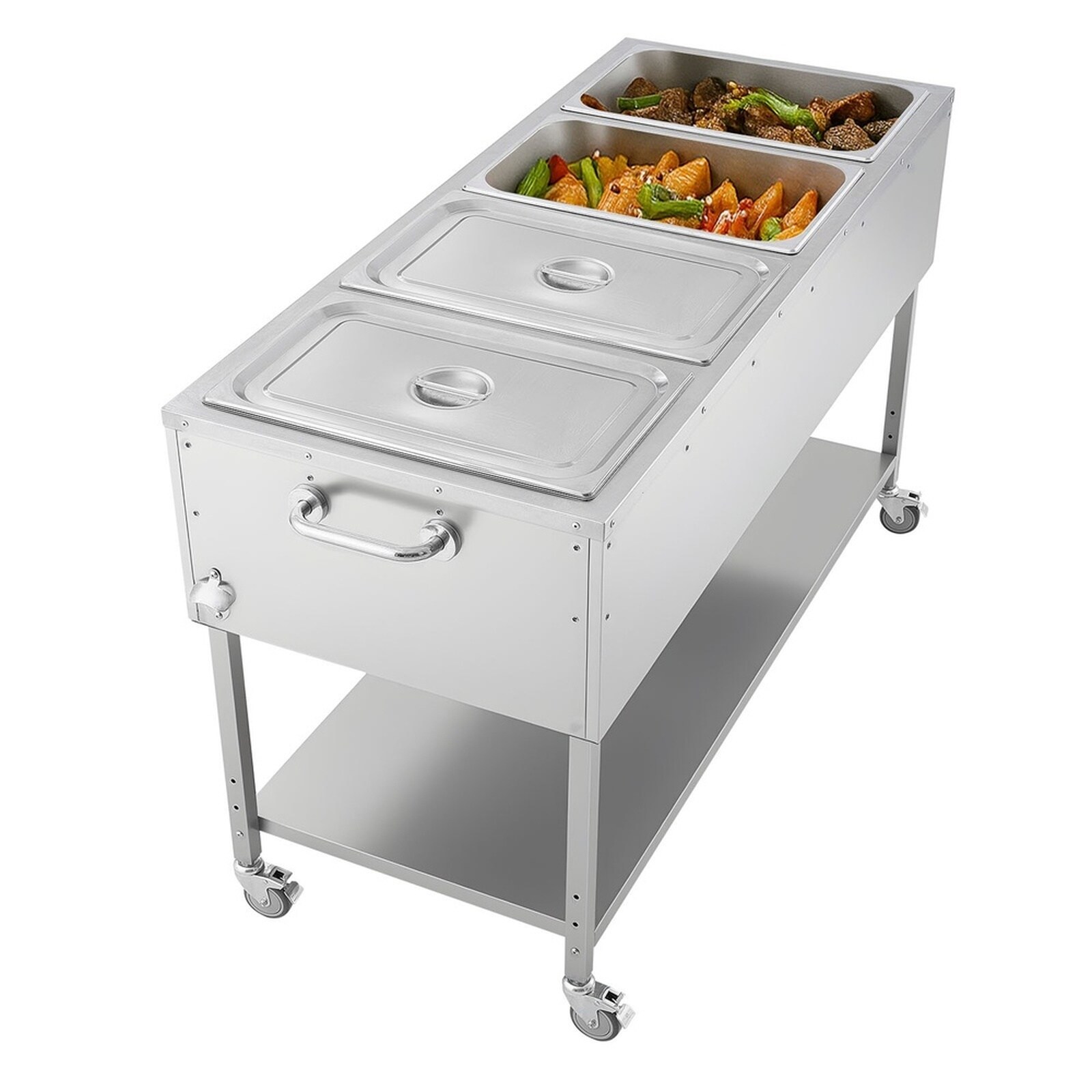 GIVIMO - Propane Steam Table 4 Pan Commercial Food Warmer 12000-BTU Waterless with Independent Bu...