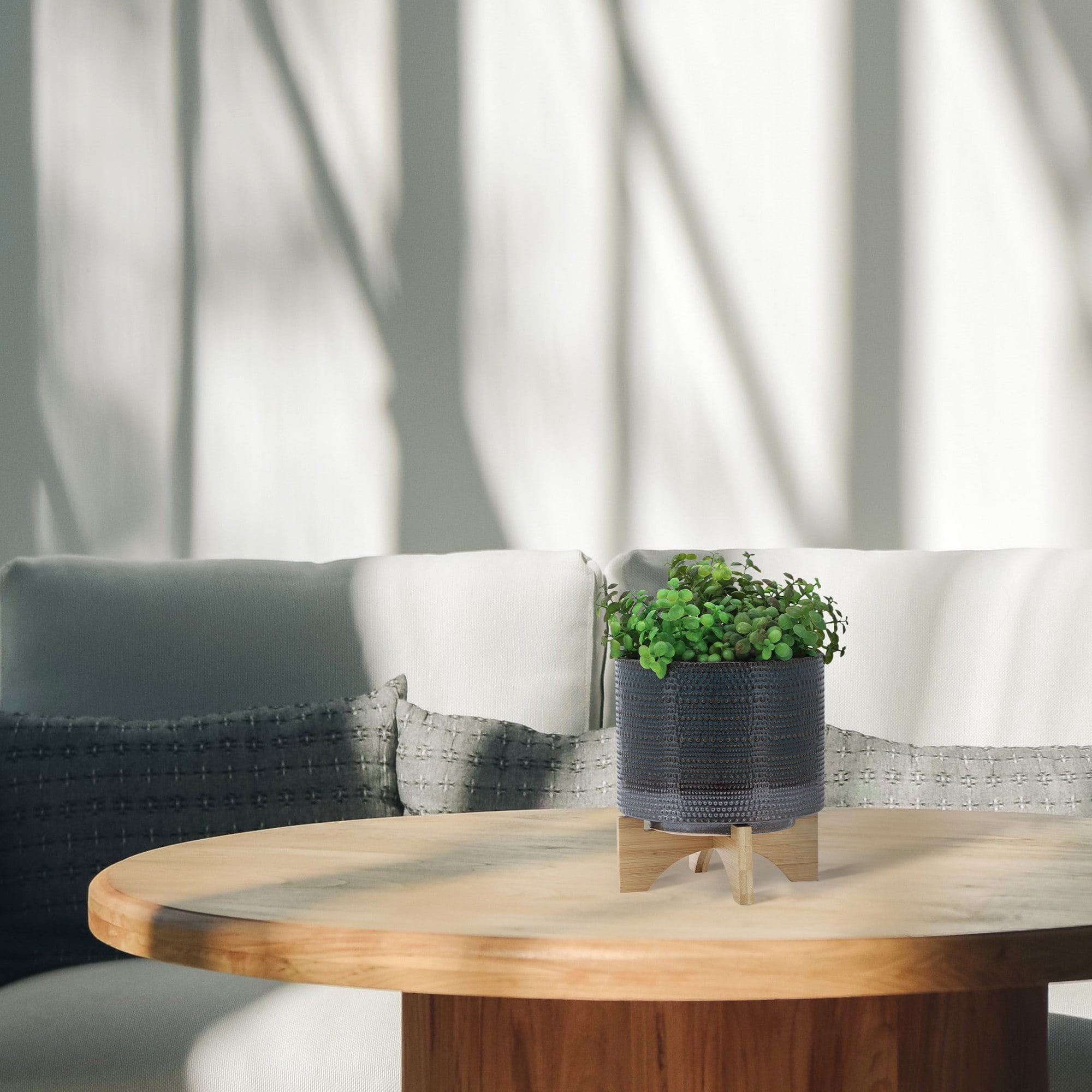 Yiekholo LL-1591AA Round 8.0-in W Medium Green Ceramic Indoor/Outdoor Planter with Drainage Holes with Self Watering
