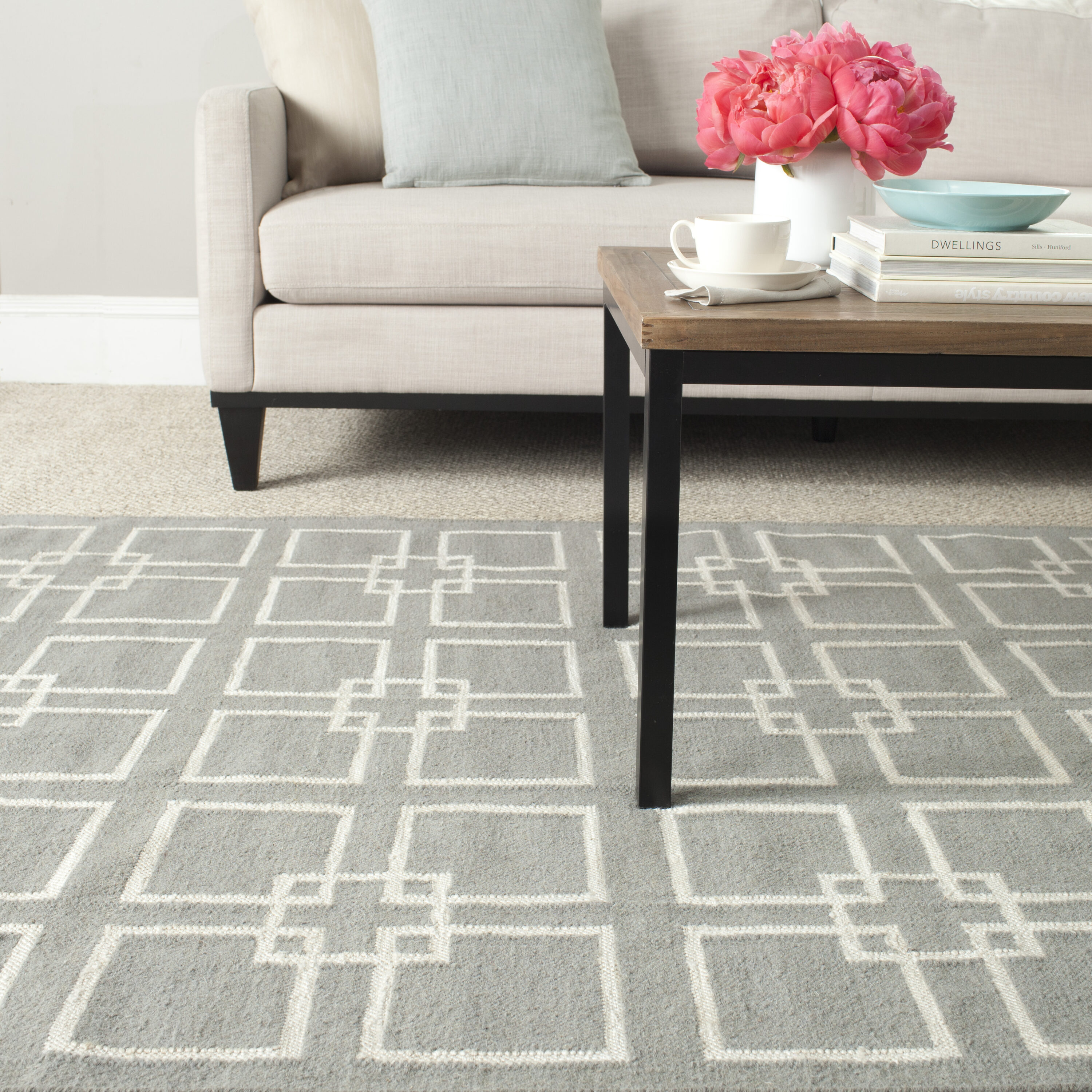 Martha Stewart MSR1151C-5 Square Dance 5 x 8 (ft) Wool Cement Gray Rectangular Indoor Geometric Farmhouse/Cottage Area rug