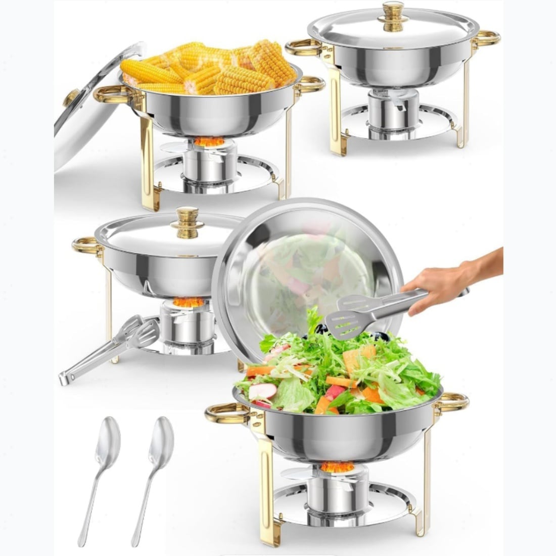 Aoile 2 Pack Chafing Dish Buffet Set 5 QT Stainless Steel Chafer Set Food Warmer With Dome Cover Alcohol Stove