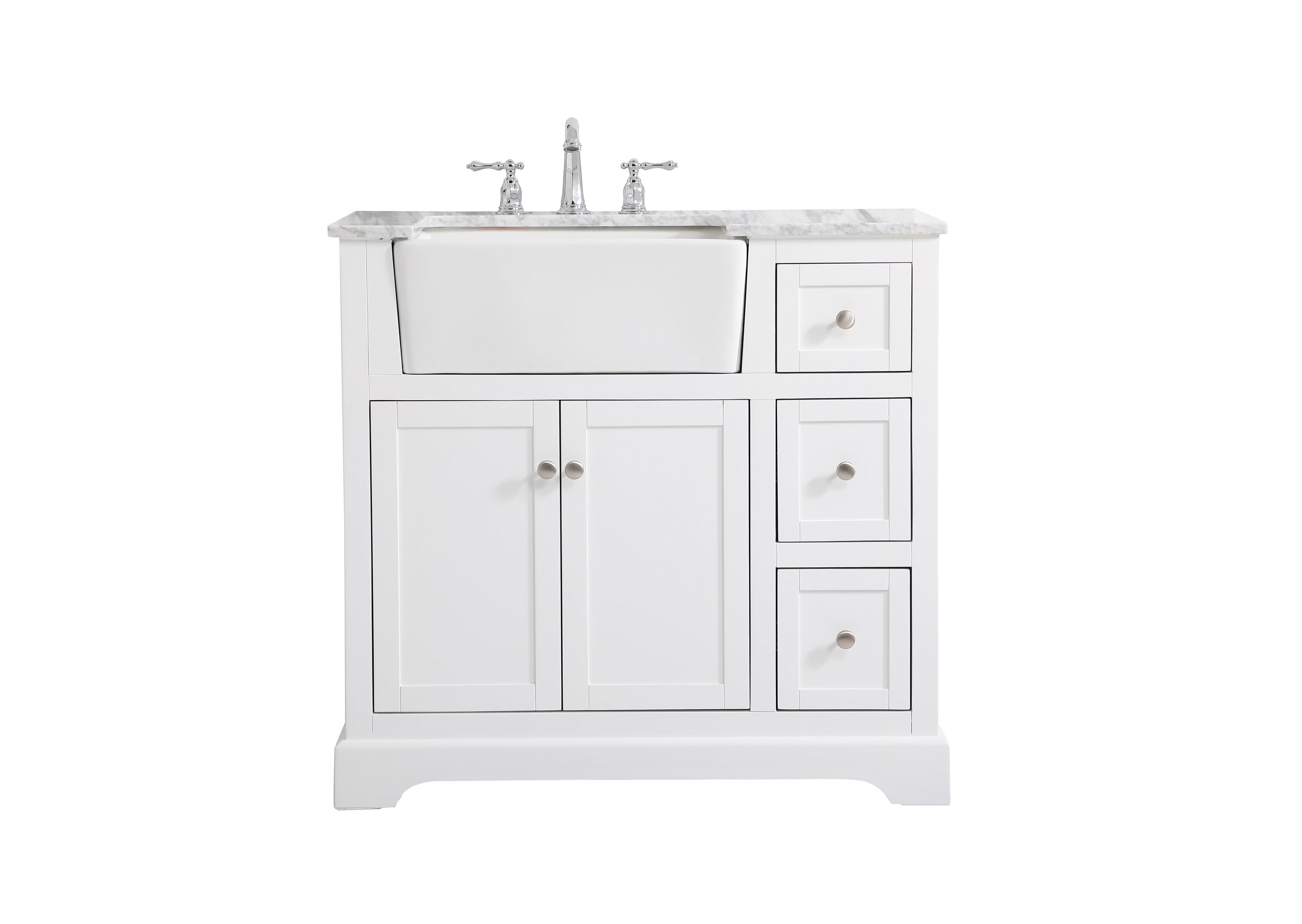 Home Furnishing 36-in White Farmhouse Single Sink Bathroom Vanity with Carrara White Marble Top | - Elegant Decor HF180708WH