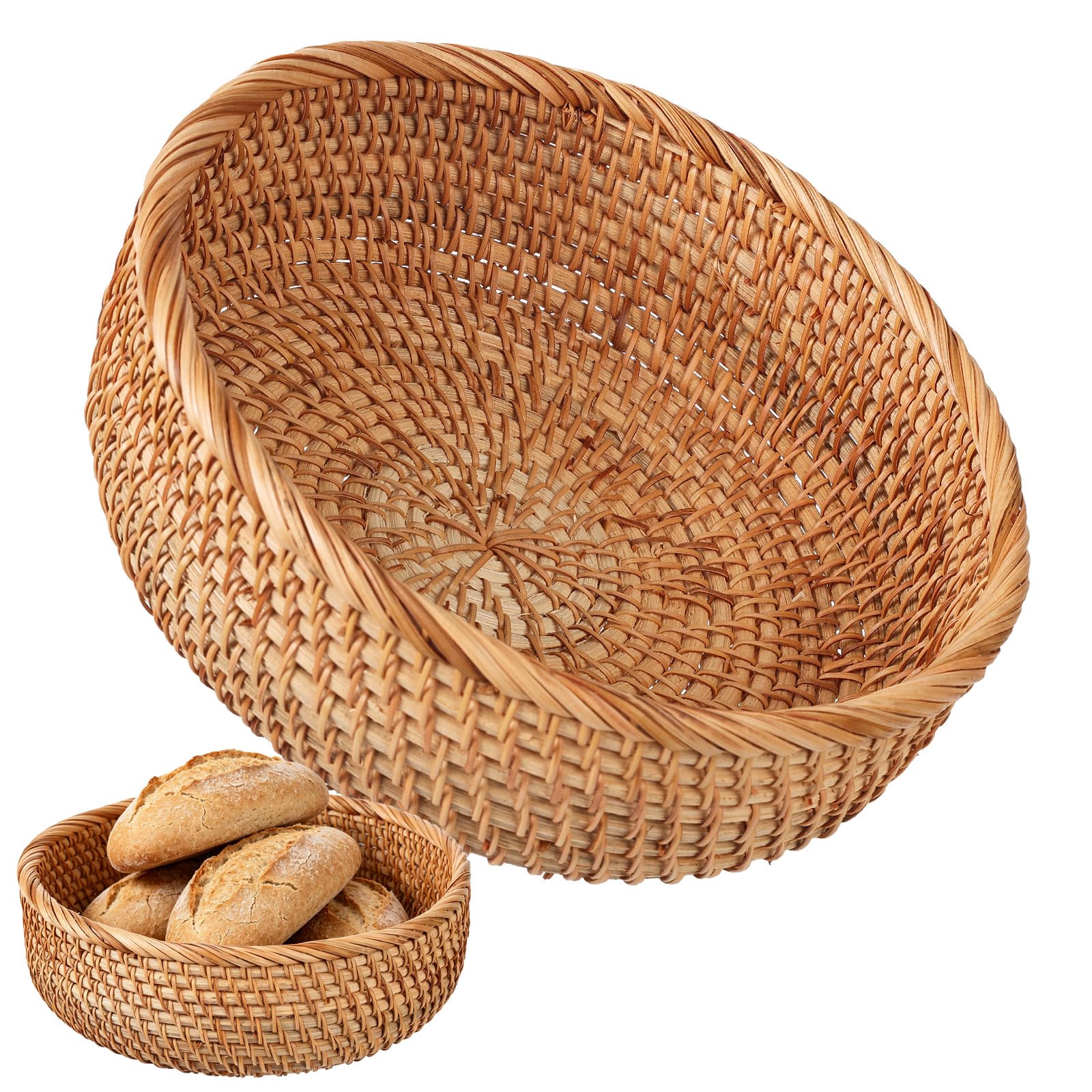 AKSCYZM Nine Inch Round Rattan Basket Natural Handwoven Wicker Basket for Serving Bread Fruit Veggies Snacks Kitchen Counter and Entryway Storage #LAK0819K1316