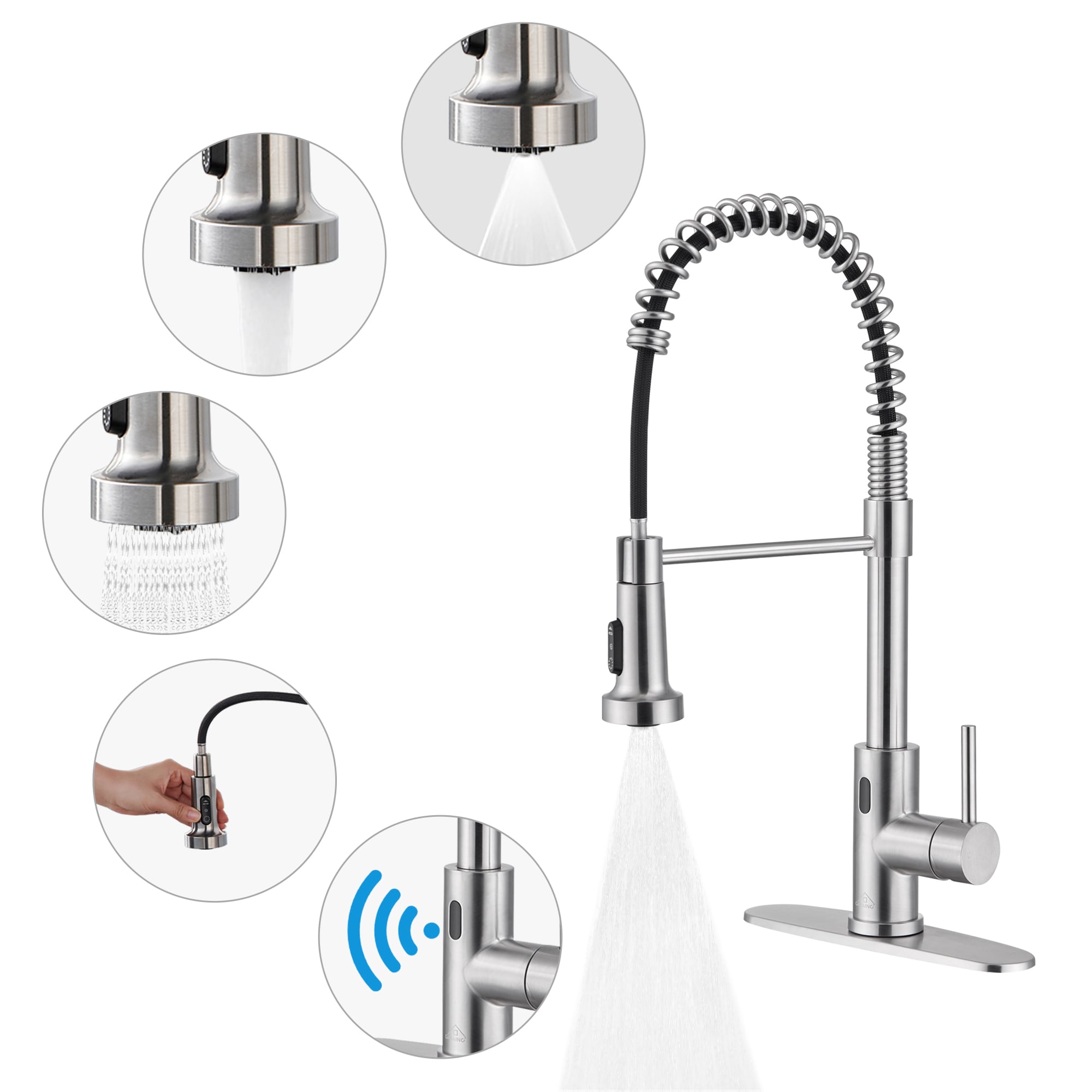 CASAINC WE-BF25MB Brushed Nickel Single Handle Deck-mount Pull-down Kitchen Faucet