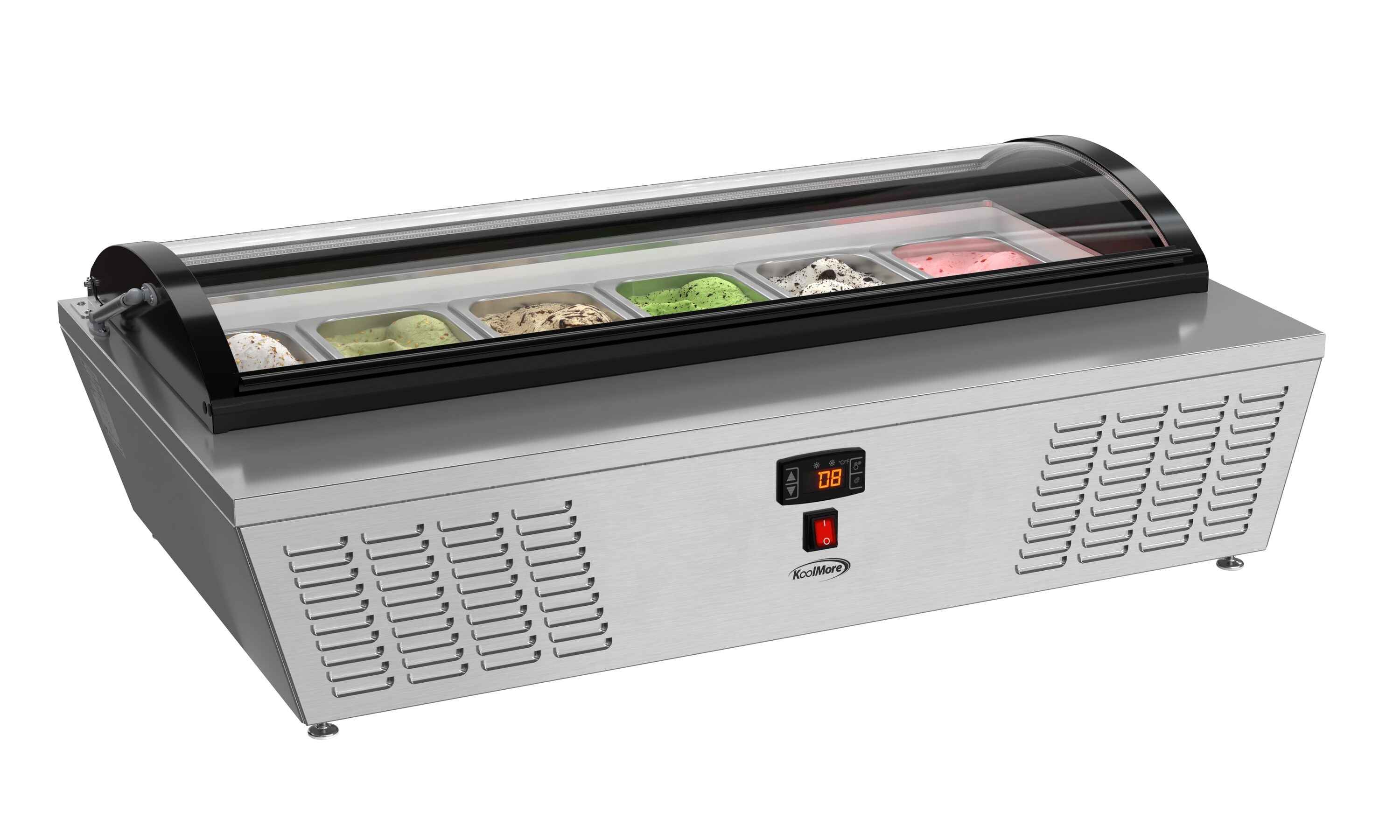KoolMore LOW-KM-CGDR-6P Countertop Ice Cream Display Freezer Curved Glass Top 3.5-cu ft Chest Frost-free Commercial Freezer in Stainless steel