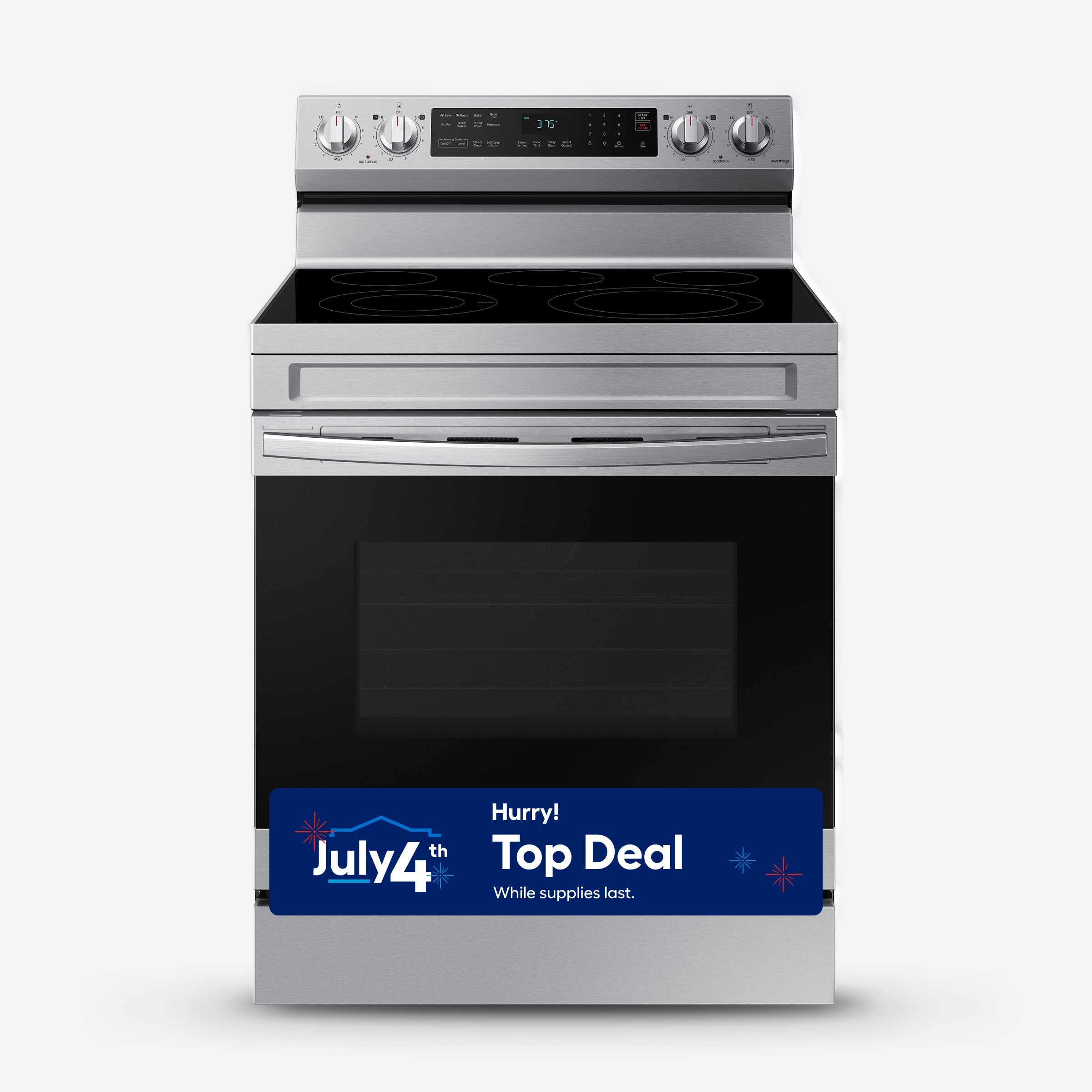 Samsung 30-in Glass Top 5 burners 6.3-cu ft Air Fry Convection Oven Freestanding Electric Range ( Fingerprint Resistant Stainless Steel ) #NE63A6511SS