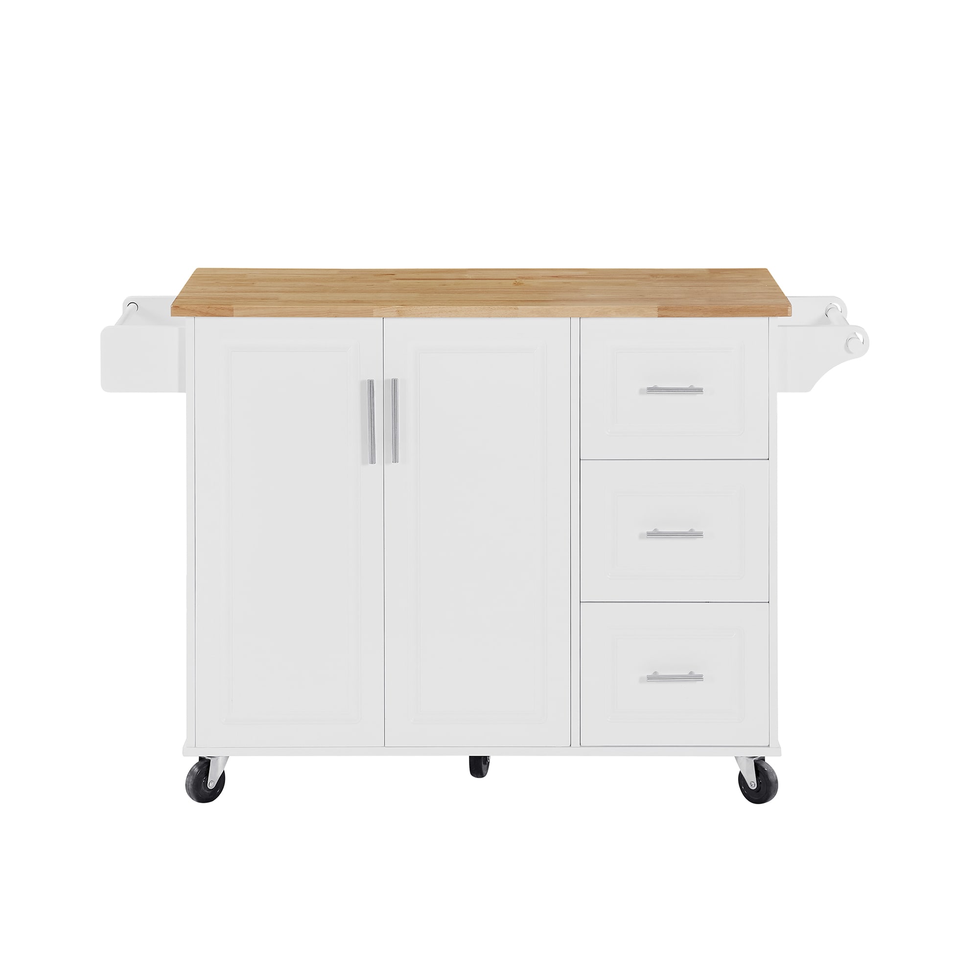 Bybafun YA0100299 White MDF Base with MDF Wood Top Rolling Kitchen Island ( 18.1-Inches x 53.8-Inches x 35.5-Inches )