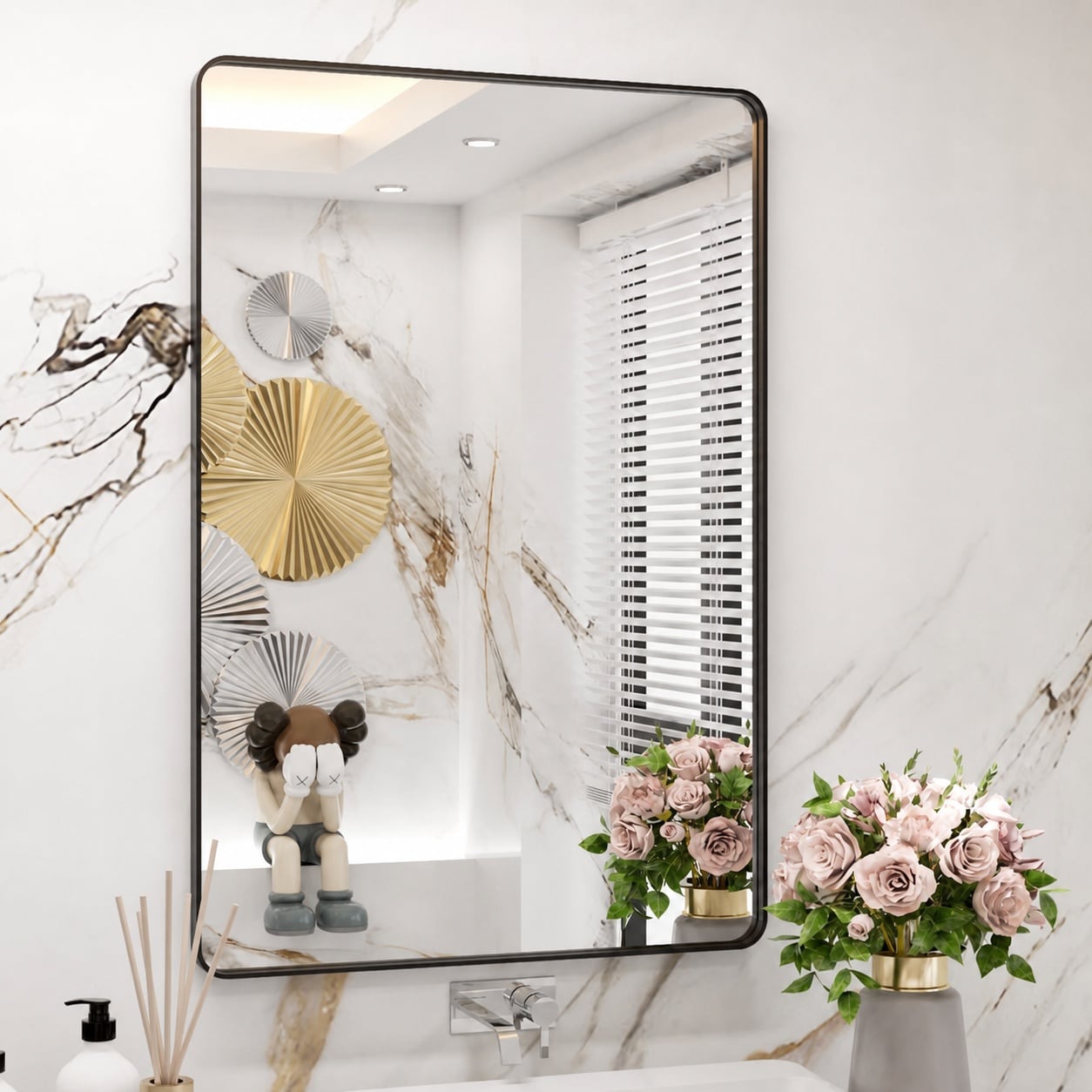 Phewnyzo -  Black Framed Bathroom Mirror 24x36 Inch Rectangle Matte Black Vanity Mirror for Wall ...