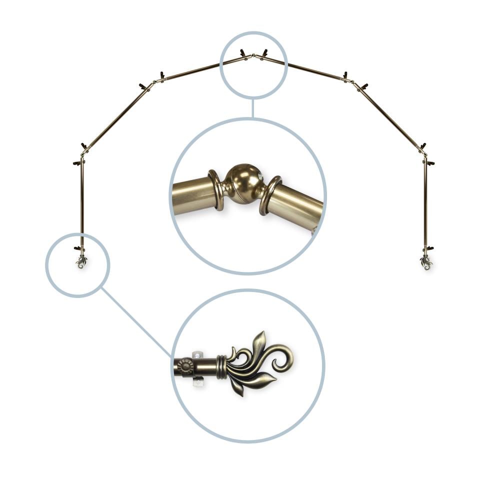Hart & Harlow L6BAY-74-4 Reba 13/16-in 6-sided 28-in to 48-in Antique brass Steel Bay window curtain rod with Finials
