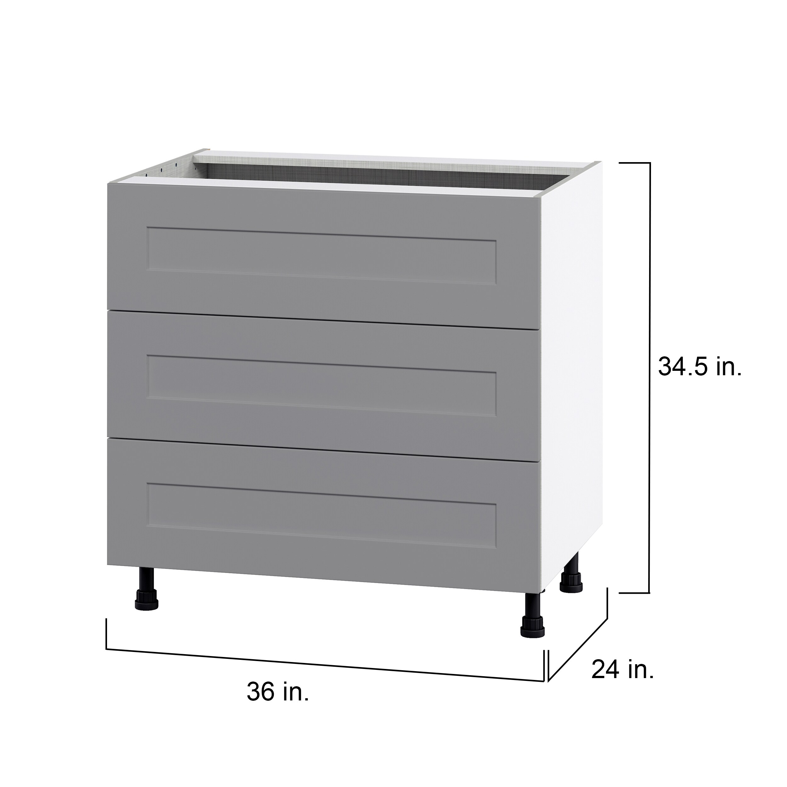 Hugo&Borg Beaumont 36-in W x 34.5-in H x 24-in D Slate Gray 3-Drawer Base Fully Assembled Cabinet