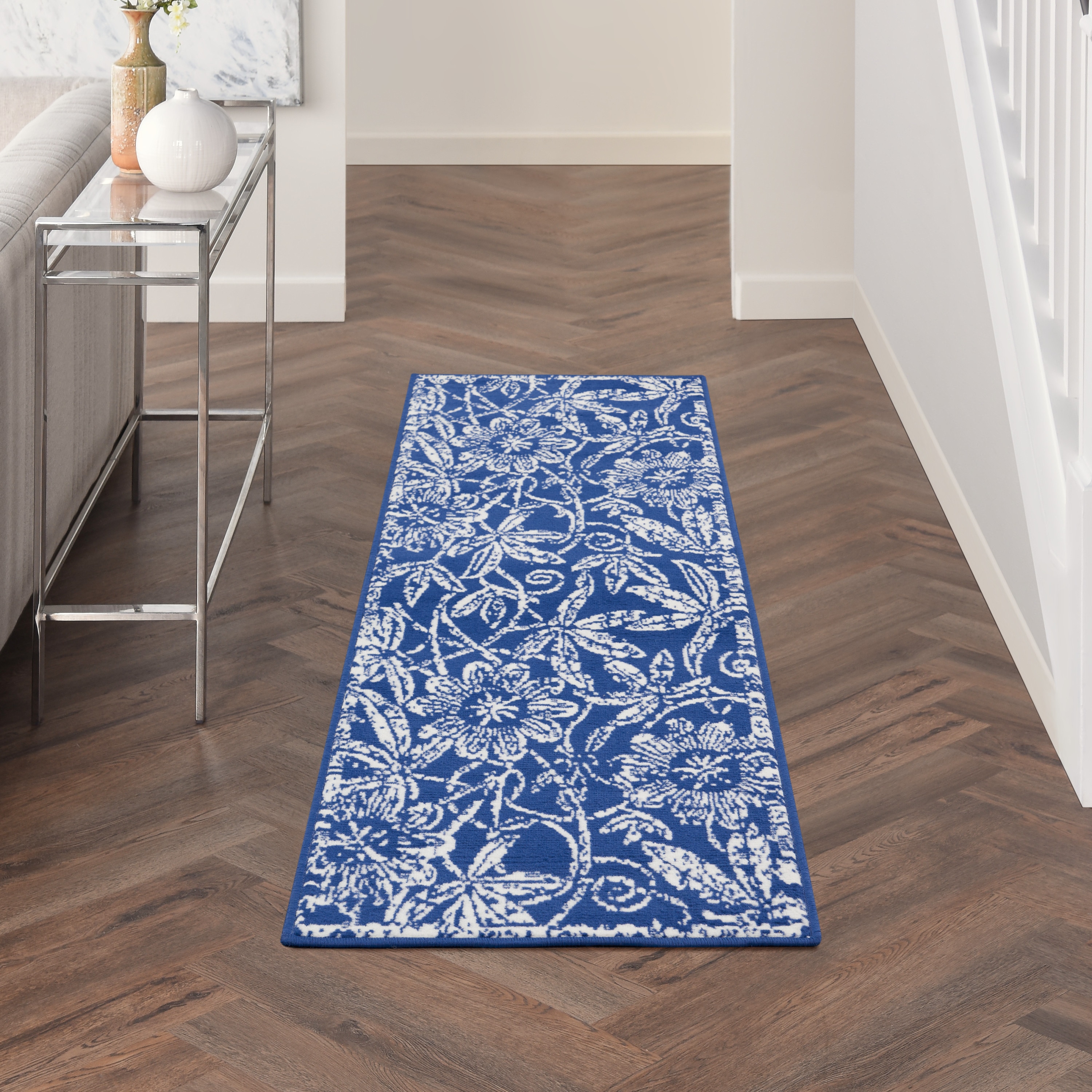 Nourison 99446835468 Whimsicle 2 x 6 (ft) Loomed Polypropylene Navy Rectangular Indoor Floral/Botanical Runner rug