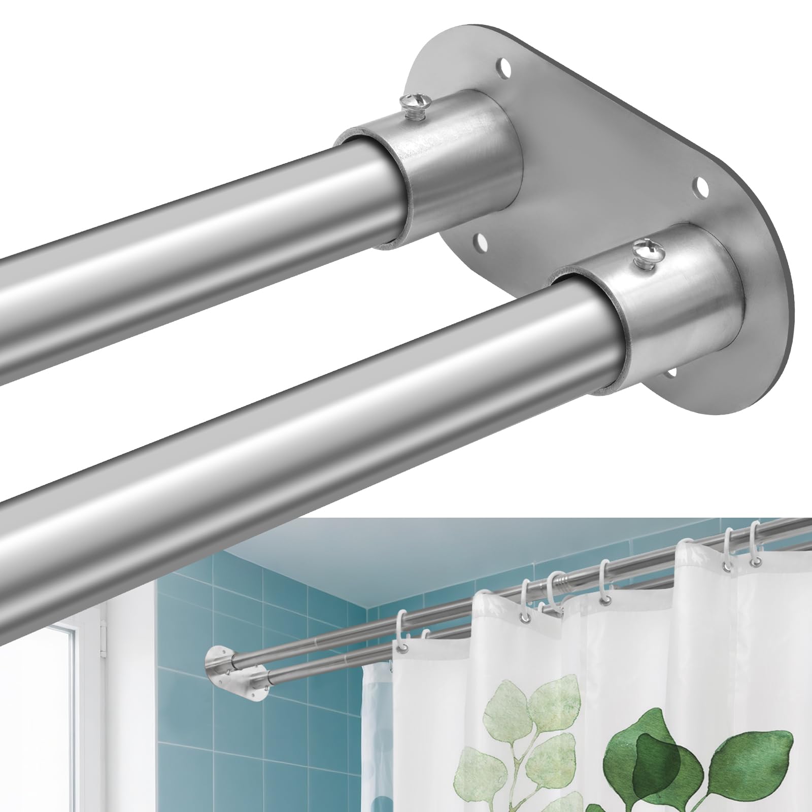 TNSO - Silver 28 to 75 Inches Adjustable Wall Mounted Double Curved Shower Rod Extra Space Bathro...