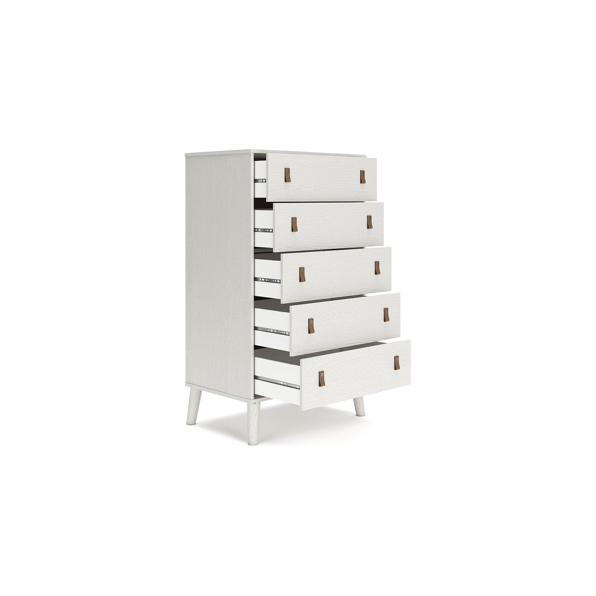 Signature Design by Ashley EB1024-245 Aprilyn White Five Drawer Chest with Faux Leather Pulls and Splay Legs