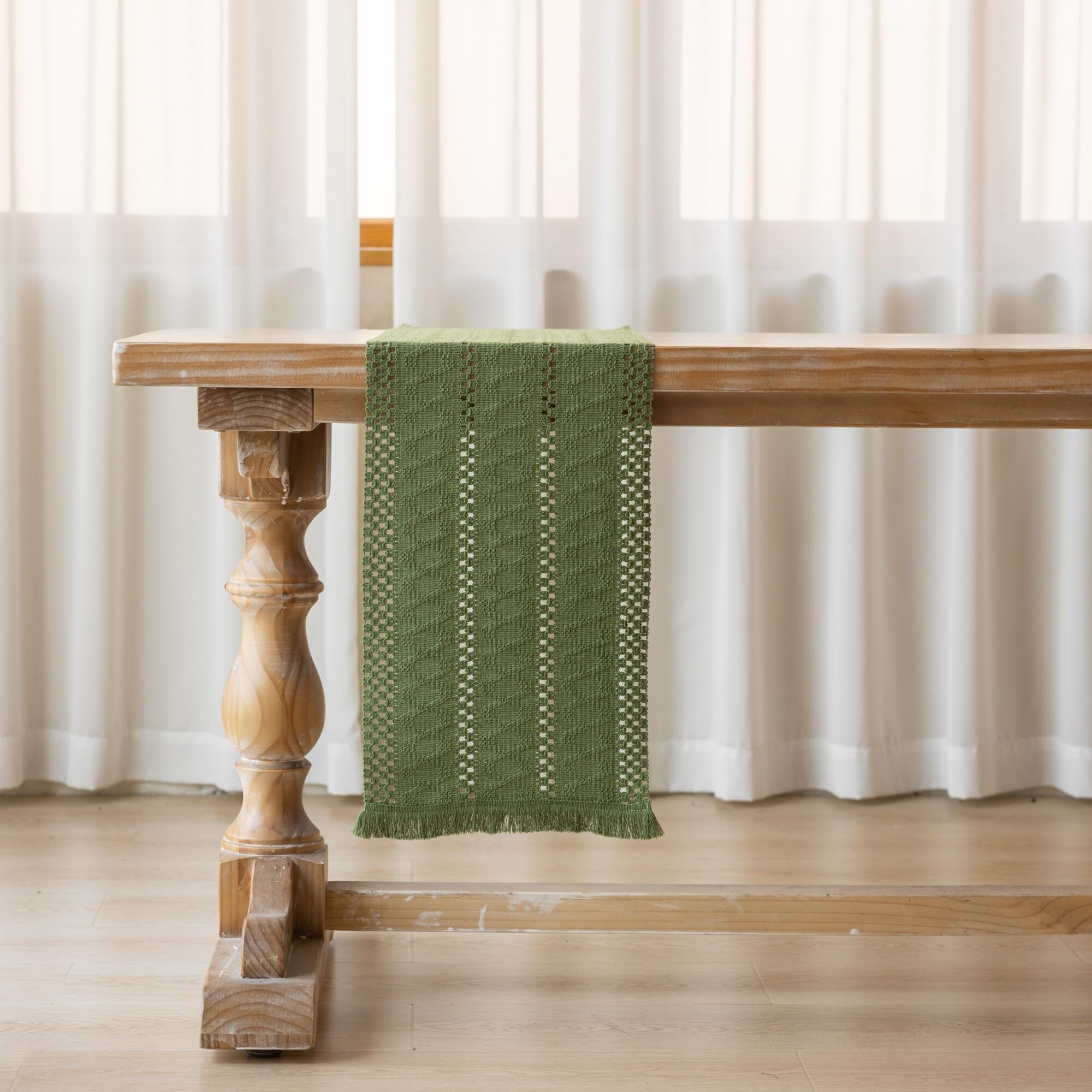 Yichuhaoxi Sage Green Table Runner Linen Blend Macrame Fringe Boho ...