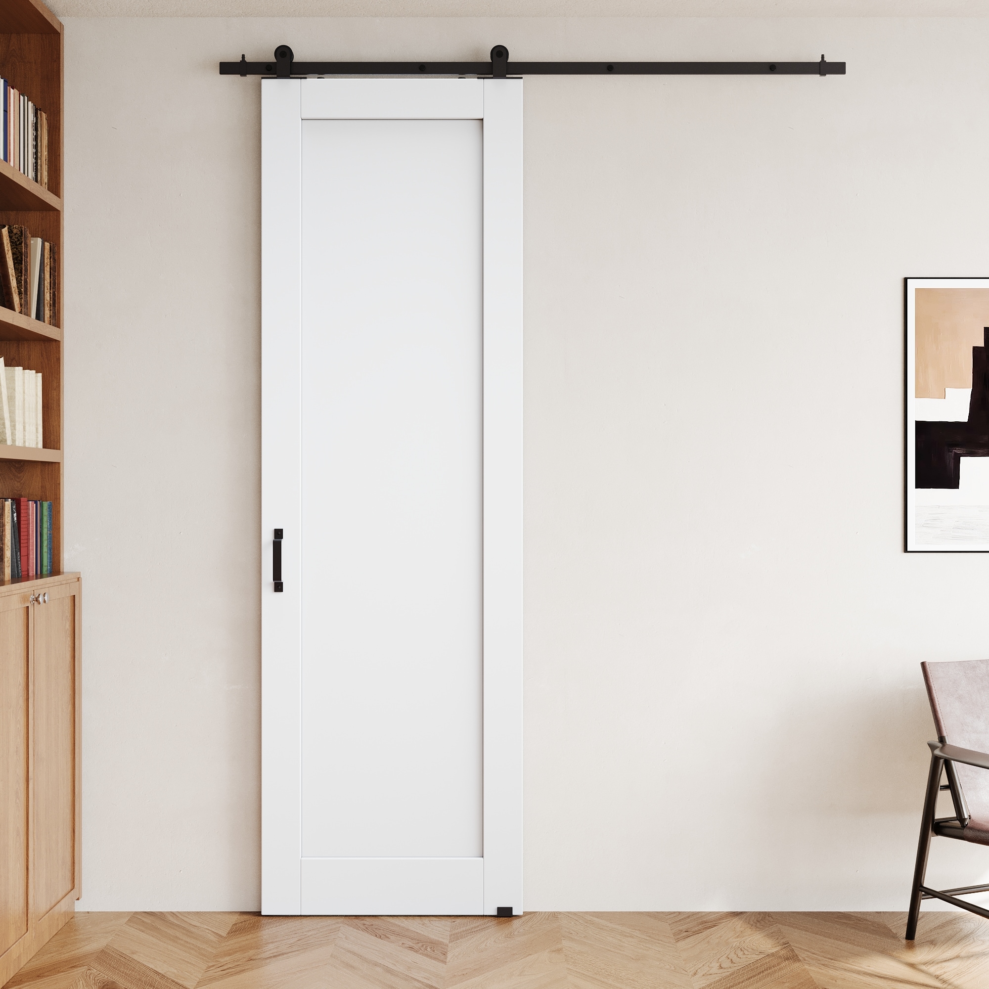 HYALON 1 Panel White Finished Composite MDF Sliding Barn Door Slab with ...