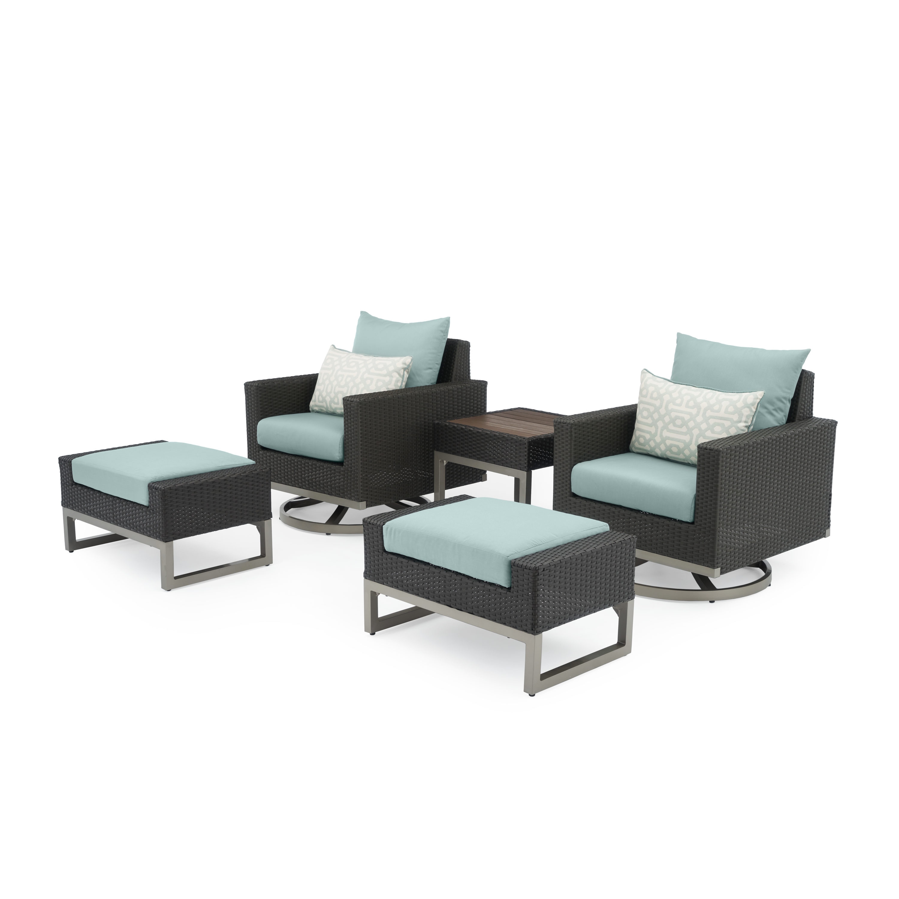 RST Brands OP-PECLB5M-MILOESPAK Milo 5 -Piece Wicker Patio Conversation Set with Blue Sunbrella Cushions