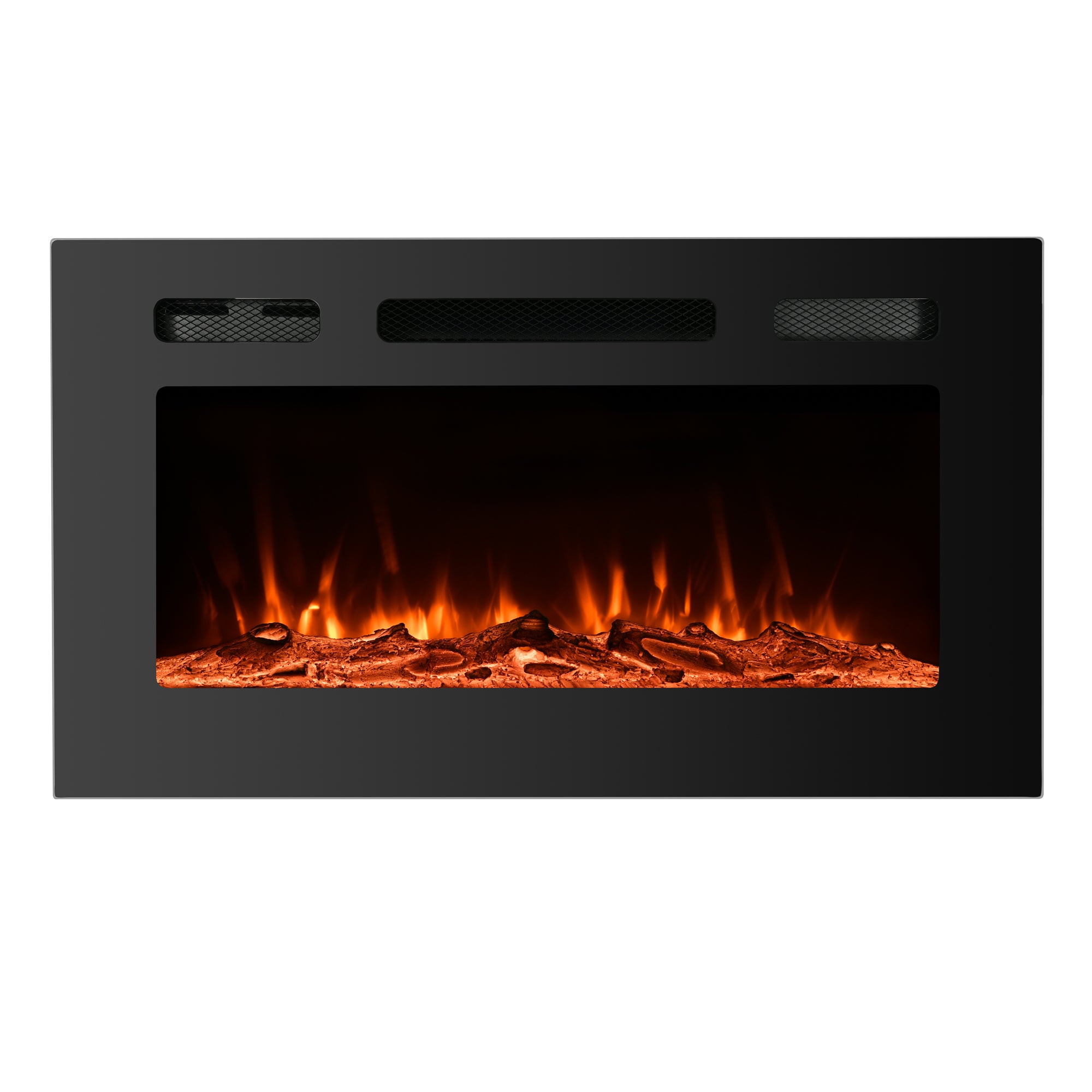 Boyel Living BLGMFP30 Black 30 in. Wall Mounted Recessed Electric Fireplace with Logs and Crystals