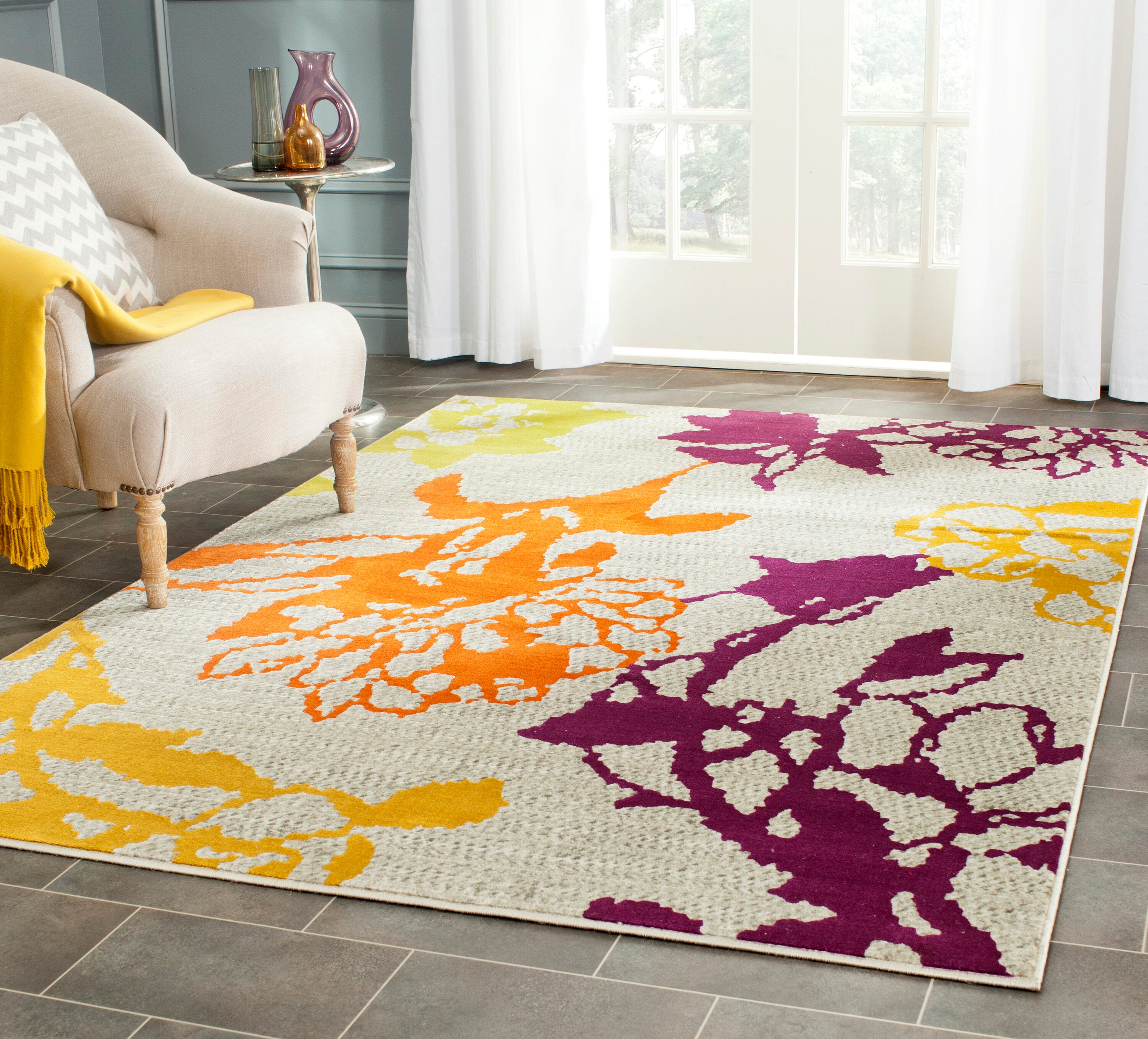 Multicolor Floral Synthetic Reversible Area Rug, 4'1" x 6'