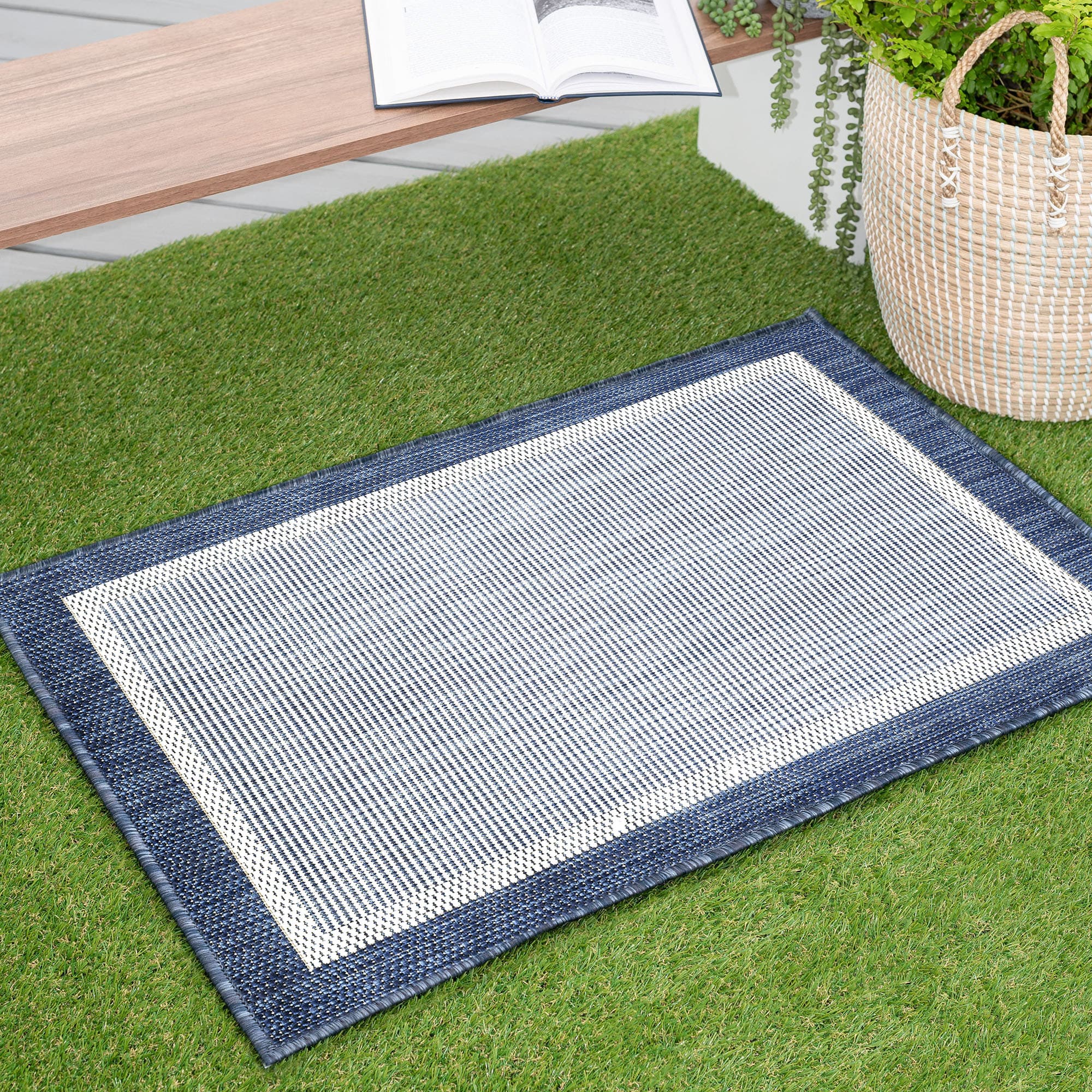 Tayse ECO1205 2X3 Eco 2 x 3 (ft) Flatweave Polypropylene Navy Rectangular Indoor/Outdoor Coastal Throw rug