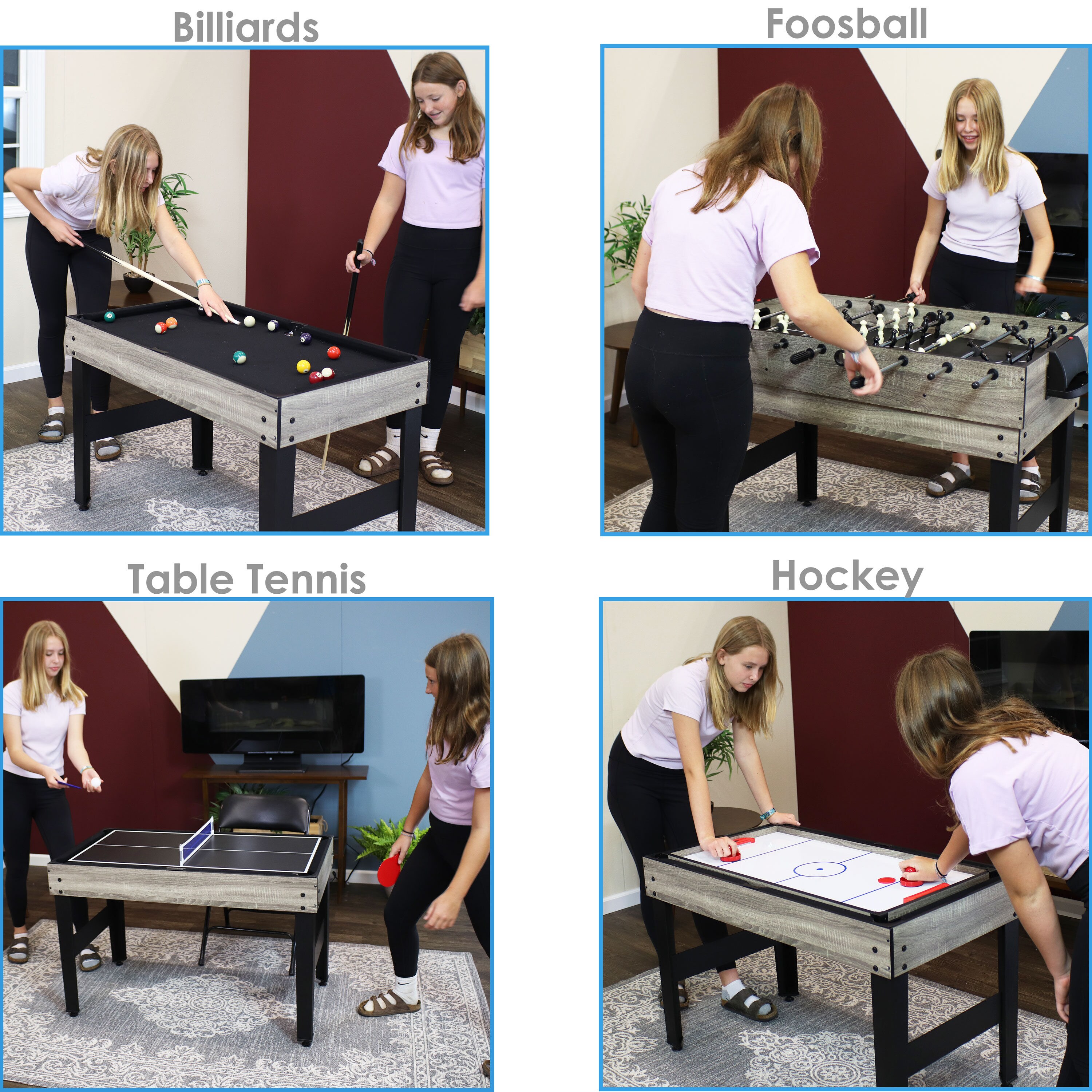 Classic Wood Stain 10-in-1 Multi-Game Table with Foosball and Billiards