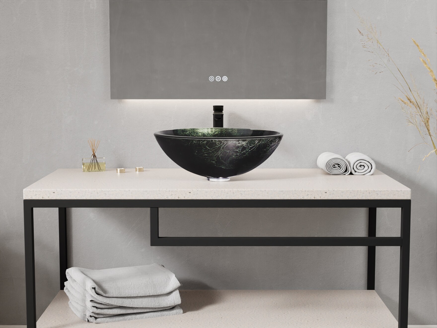 Stellar Black Glass Circular Above-Counter Bathroom Sink