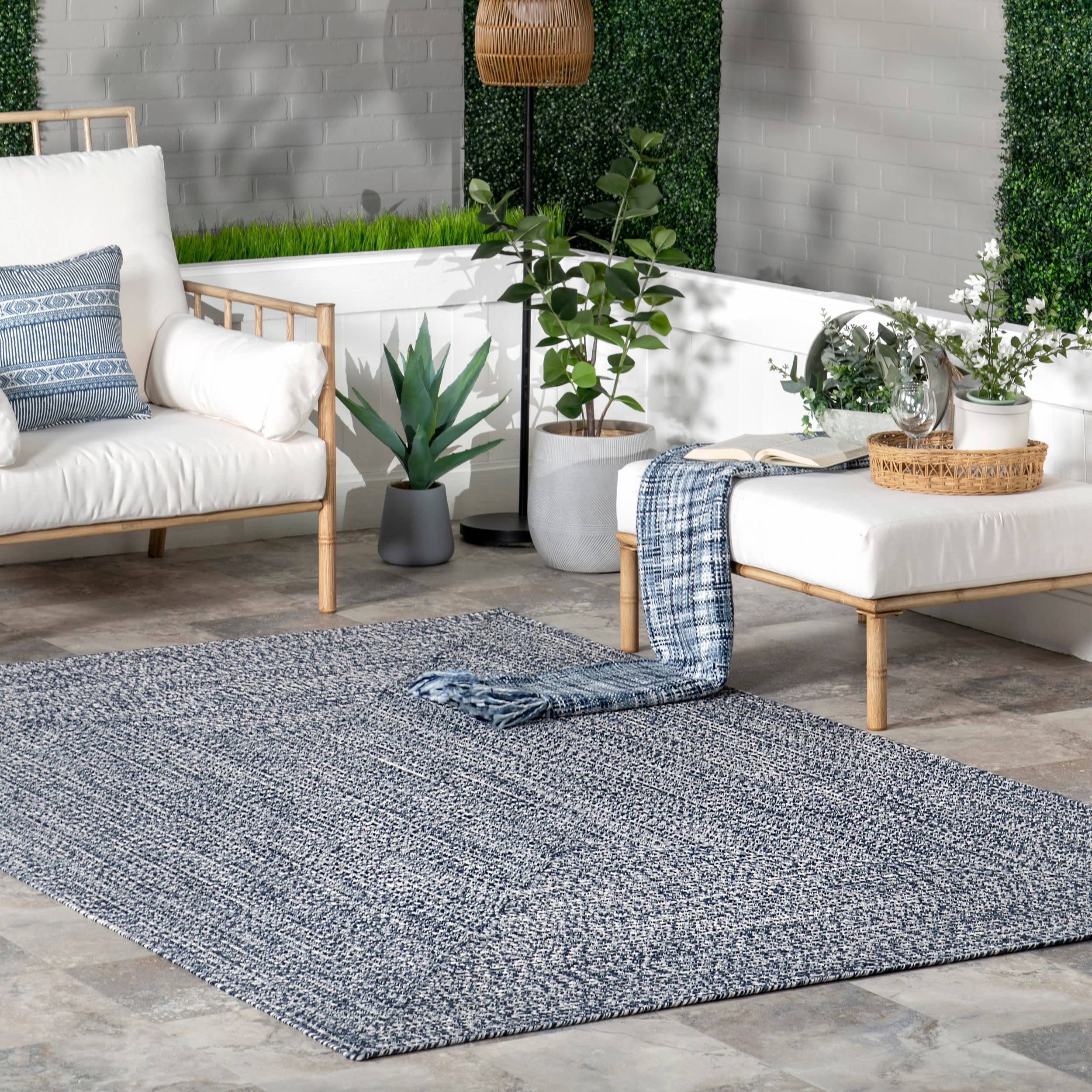 nuLOOM HJFV01D-508 Festival 5 x 8 (ft) Braided Polypropylene Light Blue Rectangular Indoor Solid Global Area rug